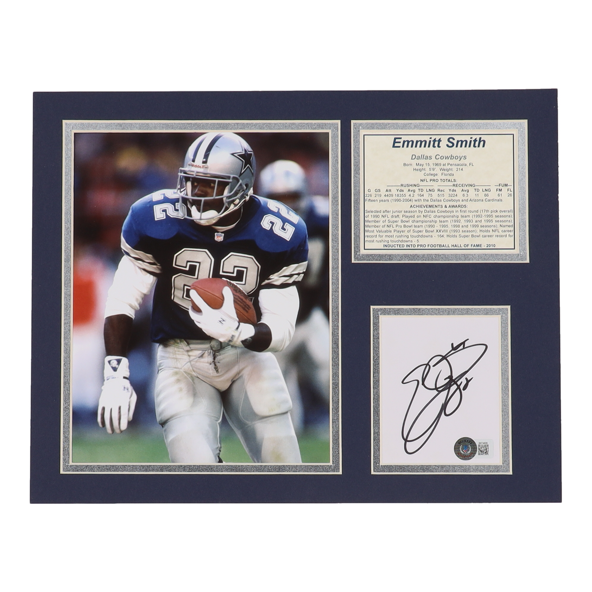 Emmitt Smith Signd Cowboys Custom Matted Cut Display (Beckett) at PristineAuction.com Emmitt Smith Signd Cowboys Custom Matted Cut Display (Beckett) at PristineAuction.com