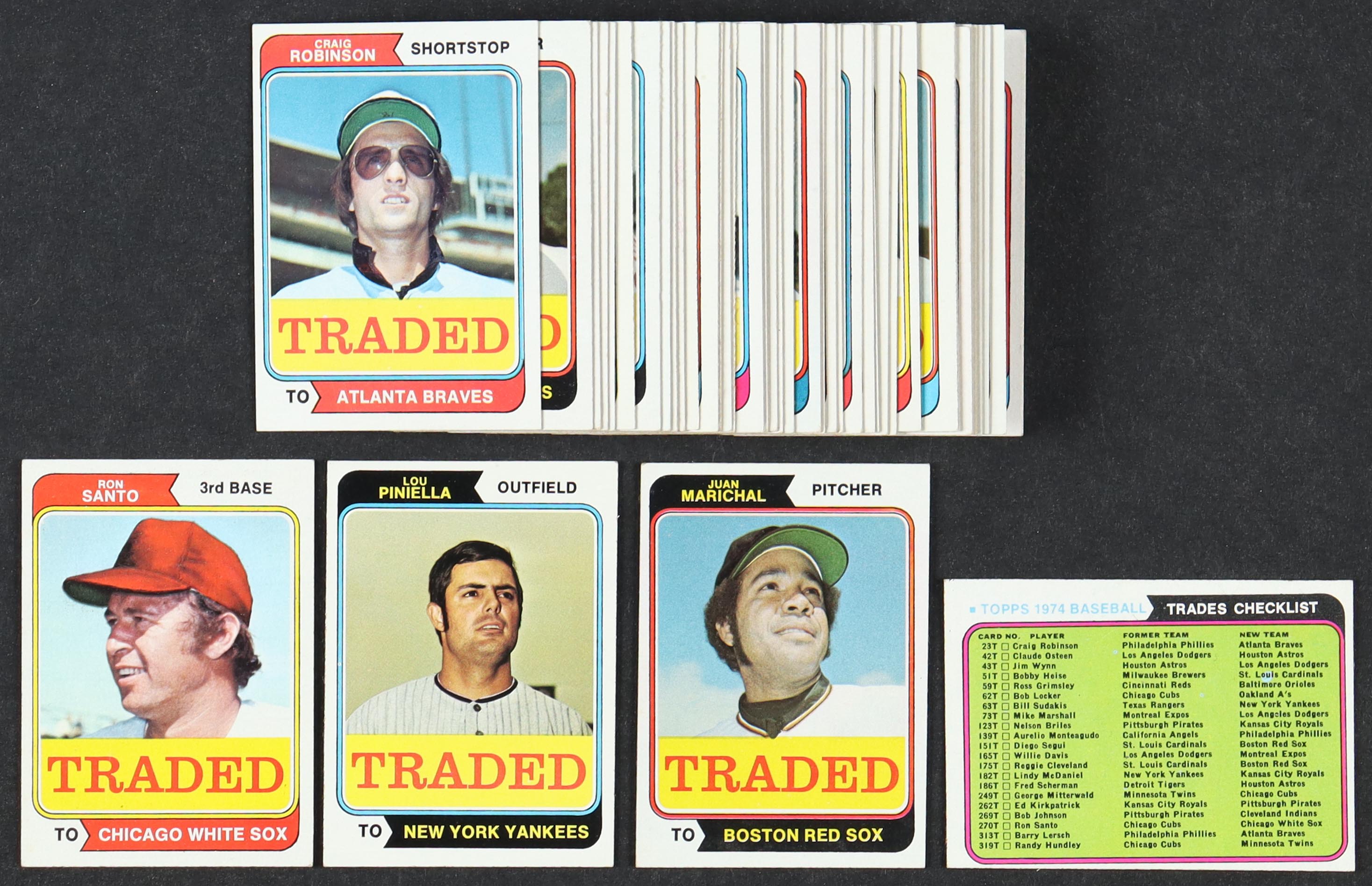 1974 Topps Traded Baseball Complete Set of (44) Cards with Ron Santo #270T, Lou Piniella #390T, Juan Marichal #33T, Traded Checklist #NNO at PristineAuction.com 1974 Topps Traded Baseball Complete Set of (44) Cards with Ron Santo #270T, Lou Piniella #390T, Juan Marichal #33T, Traded Checklist #NNO at PristineAuction.com