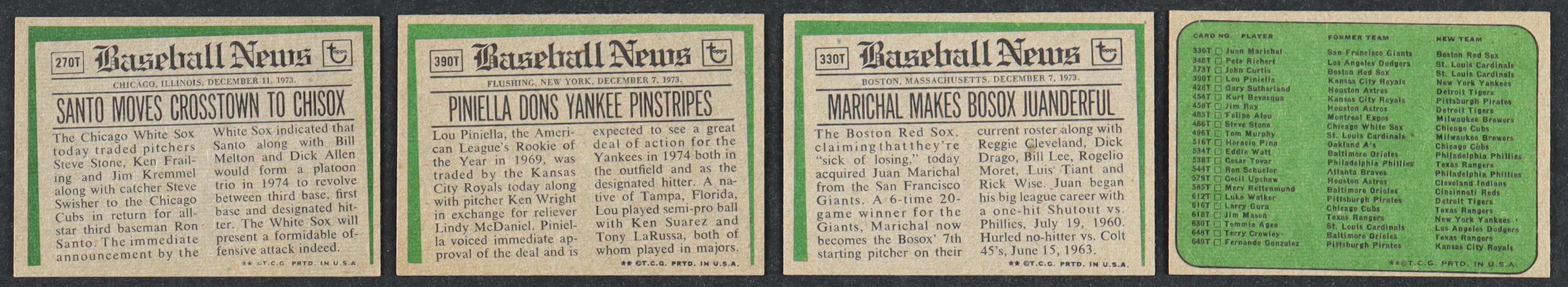 1974 Topps Traded Baseball Complete Set of (44) Cards with Ron Santo #270T, Lou Piniella #390T, Juan Marichal #33T, Traded Checklist #NNO at PristineAuction.com 1974 Topps Traded Baseball Complete Set of (44) Cards with Ron Santo #270T, Lou Piniella #390T, Juan Marichal #33T, Traded Checklist #NNO at PristineAuction.com
