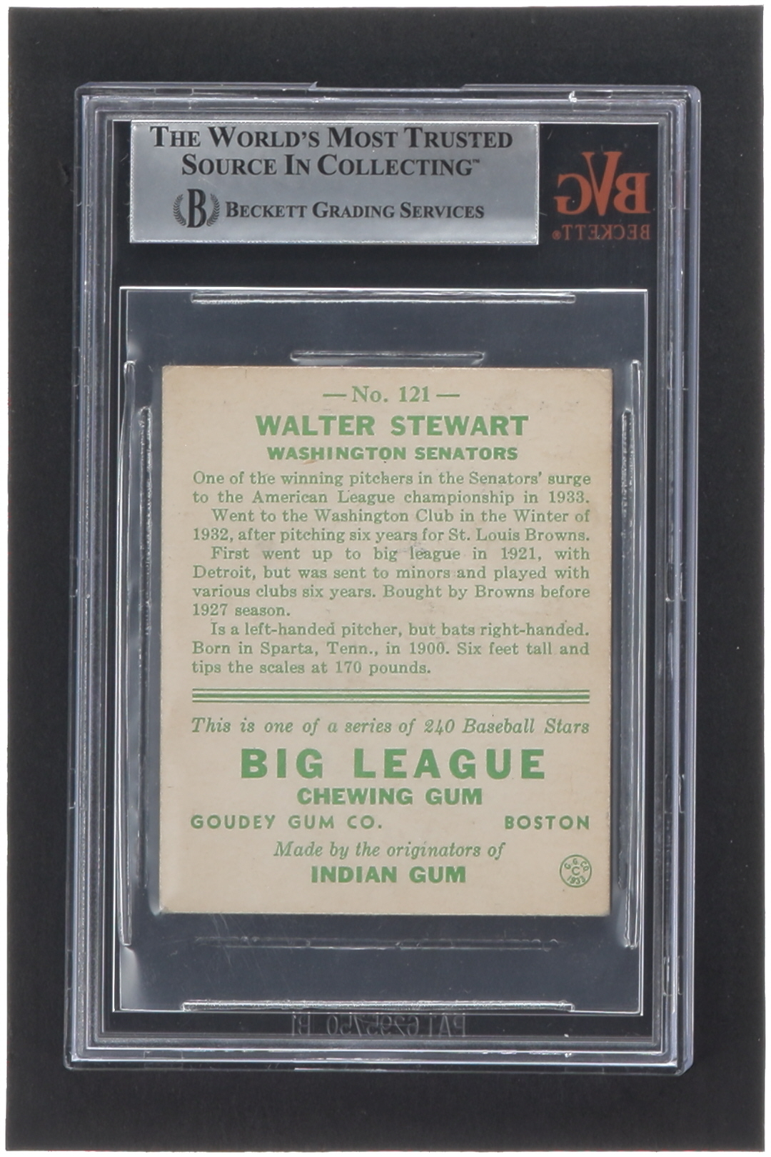 Walter Stewart 1933 Goudey #121 (BVG 5) at PristineAuction.com Walter Stewart 1933 Goudey #121 (BVG 5) at PristineAuction.com