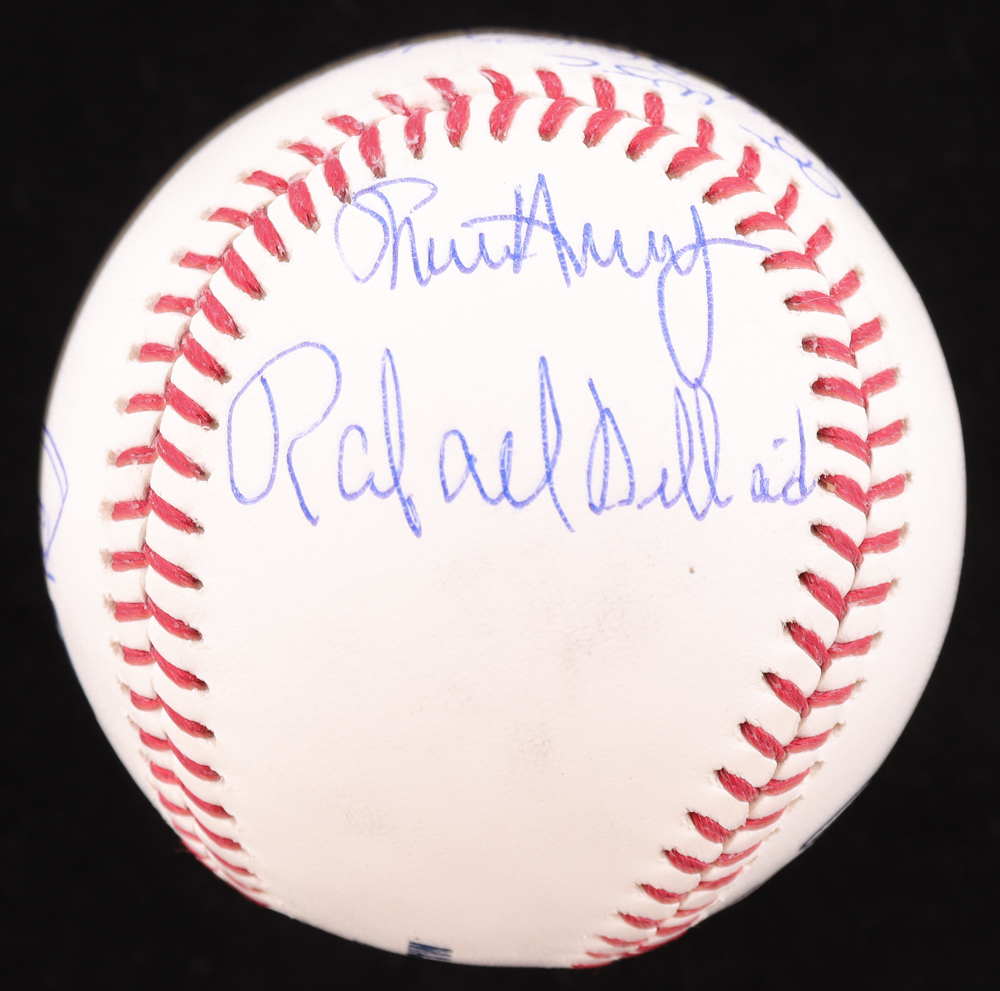 1990s Braves OML Baseball Signed By (5) With Javy Lopez, Rafael Belliard, Dave Justice, Mark Wohlers With Multiple Inscriptions (Beckett) at PristineAuction.com 1990s Braves OML Baseball Signed By (5) With Javy Lopez, Rafael Belliard, Dave Justice, Mark Wohlers With Multiple Inscriptions (Beckett) at PristineAuction.com