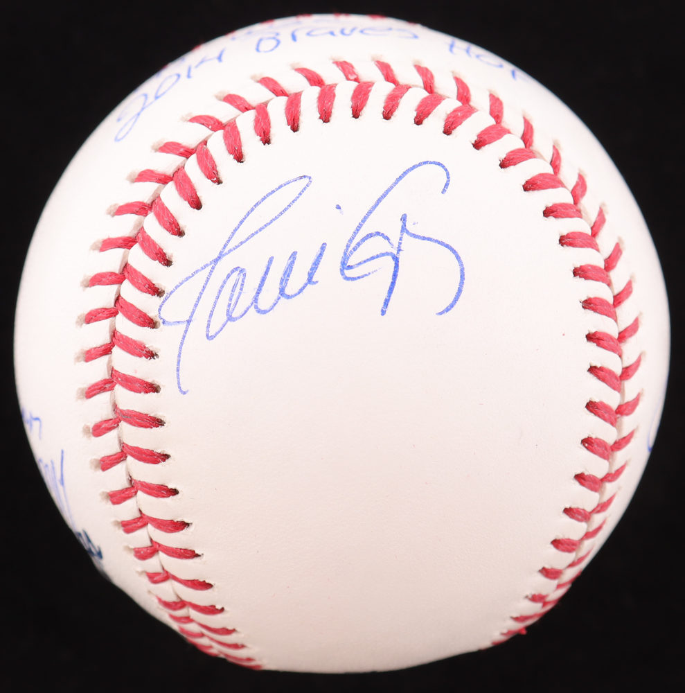 1990s Braves OML Baseball Signed By (5) With Javy Lopez, Rafael Belliard, Dave Justice, Mark Wohlers With Multiple Inscriptions (Beckett) at PristineAuction.com 1990s Braves OML Baseball Signed By (5) With Javy Lopez, Rafael Belliard, Dave Justice, Mark Wohlers With Multiple Inscriptions (Beckett) at PristineAuction.com