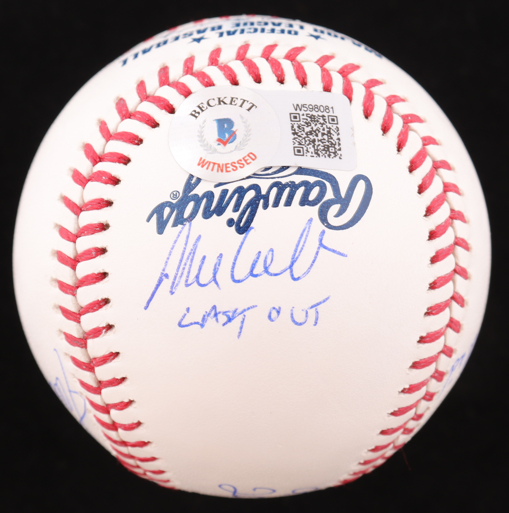 1990s Braves OML Baseball Signed By (5) With Javy Lopez, Rafael Belliard, Dave Justice, Mark Wohlers With Multiple Inscriptions (Beckett) at PristineAuction.com 1990s Braves OML Baseball Signed By (5) With Javy Lopez, Rafael Belliard, Dave Justice, Mark Wohlers With Multiple Inscriptions (Beckett) at PristineAuction.com