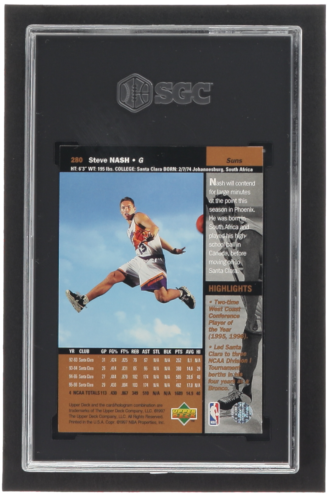 Steve Nash 1996-97 Upper Deck #280 RC (SGC 9) at PristineAuction.com Steve Nash 1996-97 Upper Deck #280 RC (SGC 9) at PristineAuction.com