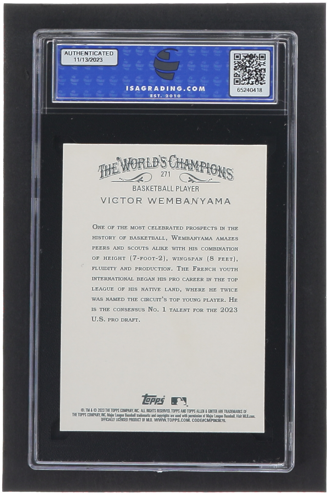 Victor Wembanyama 2023 Topps Allen and Ginter #271 RC (ISA 10) at PristineAuction.com Victor Wembanyama 2023 Topps Allen and Ginter #271 RC (ISA 10) at PristineAuction.com