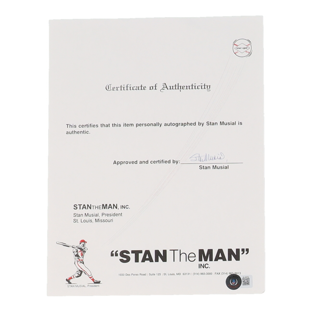 Stan Musial Signed quot Stan the Man quot Certificate of Authenticity (Beckett Stan Musial Signed quot Stan the Man quot Certificate of Authenticity (Beckett