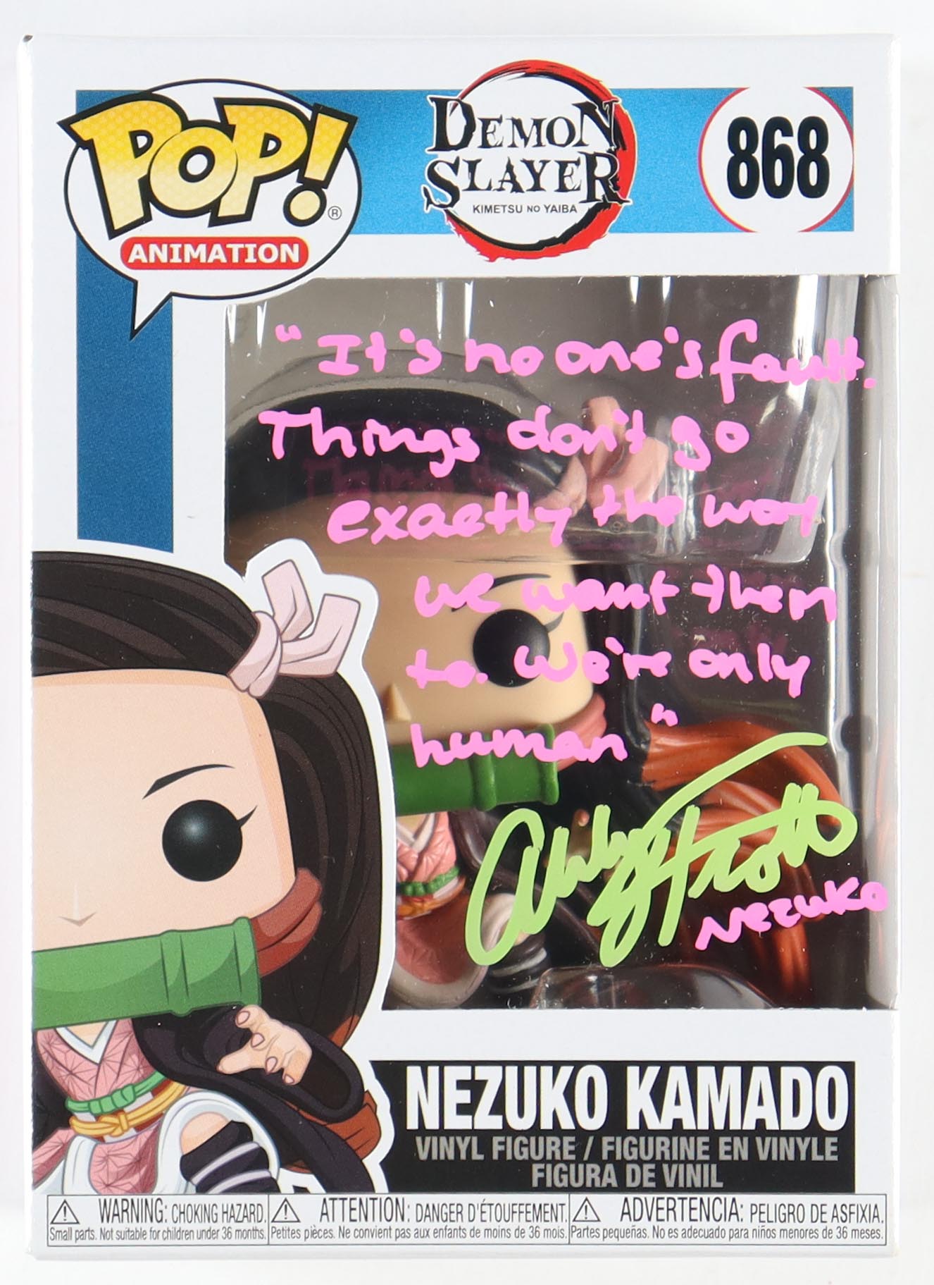 Abby Trott Signed "Demon Slayer" #868 Nezuko Kamado Funko Pop! Vinyl Figure with Extensive Inscription (Beckett) at PristineAuction.com Abby Trott Signed "Demon Slayer" #868 Nezuko Kamado Funko Pop! Vinyl Figure with Extensive Inscription (Beckett) at PristineAuction.com