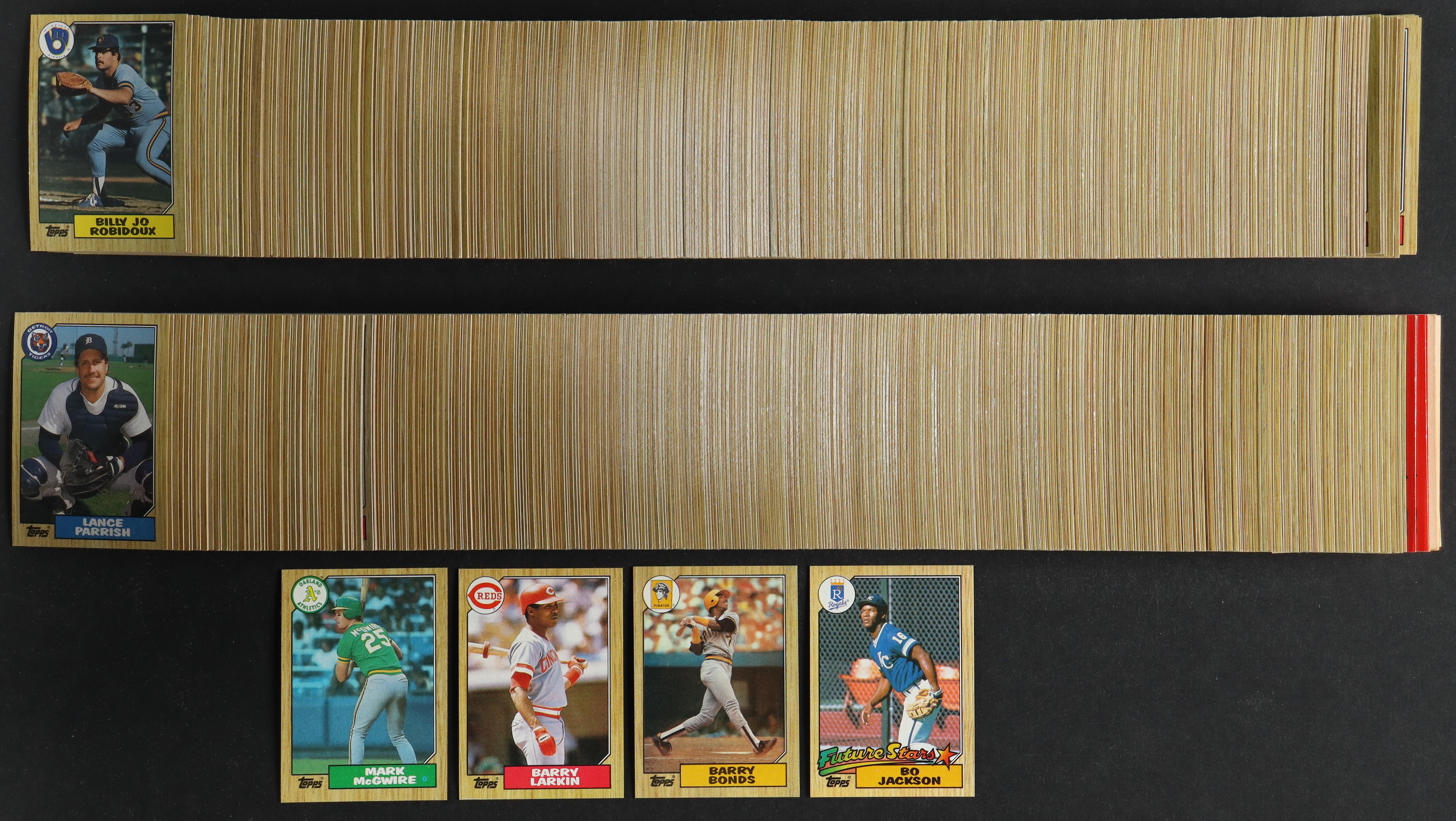 1987 Topps Baseball Complete Set of (792) Cards with Bo Jackson #170 RC, Barry Bonds #320 RC, Mark McGwire #366 RC, Barry Larkin #648 RC at PristineAuction.com 1987 Topps Baseball Complete Set of (792) Cards with Bo Jackson #170 RC, Barry Bonds #320 RC, Mark McGwire #366 RC, Barry Larkin #648 RC at PristineAuction.com