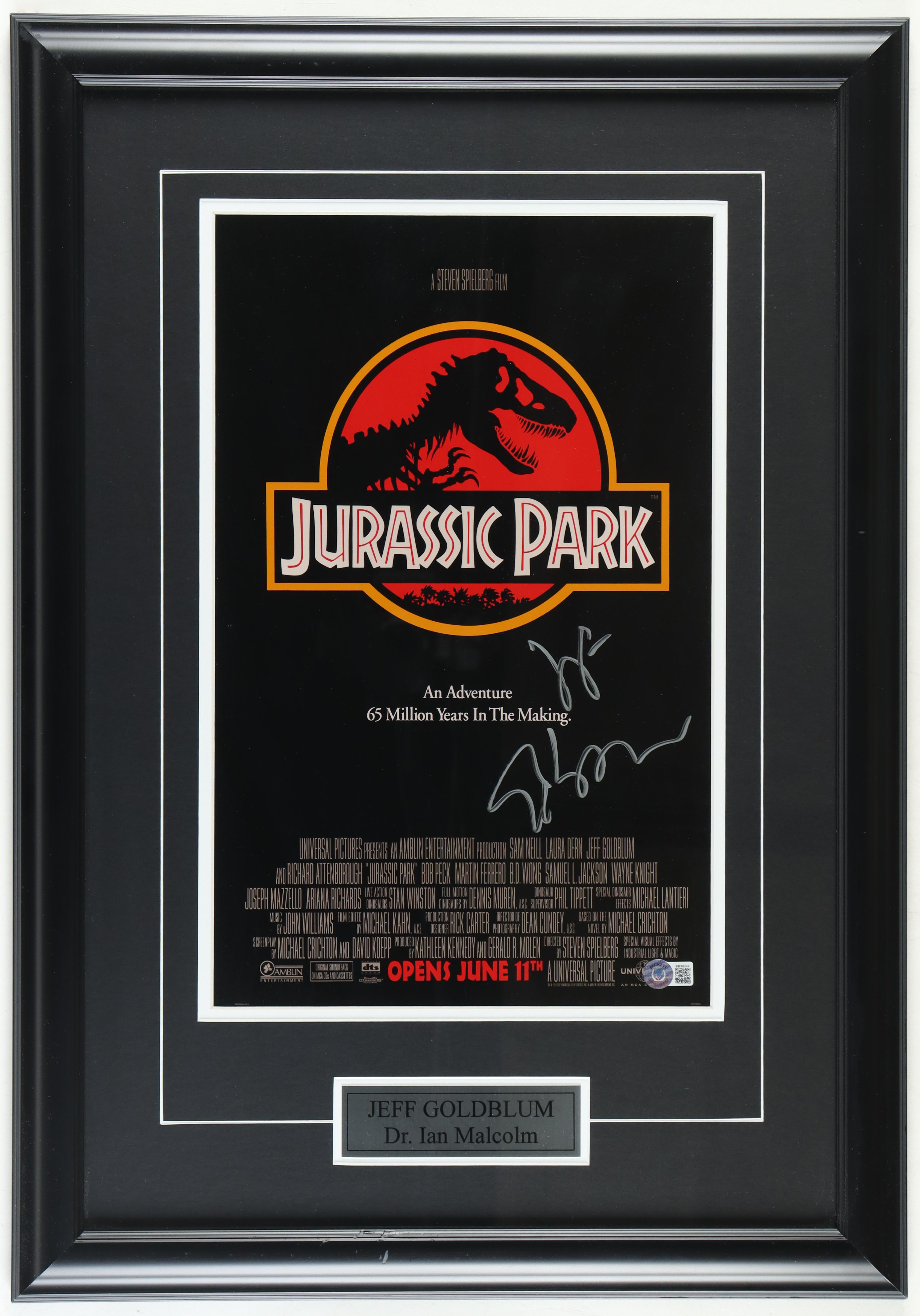 Jeff Goldblum Signed "Jurassic Park" Custom Framed Movie Poster Display (Beckett) at PristineAuction.com Jeff Goldblum Signed "Jurassic Park" Custom Framed Movie Poster Display (Beckett) at PristineAuction.com