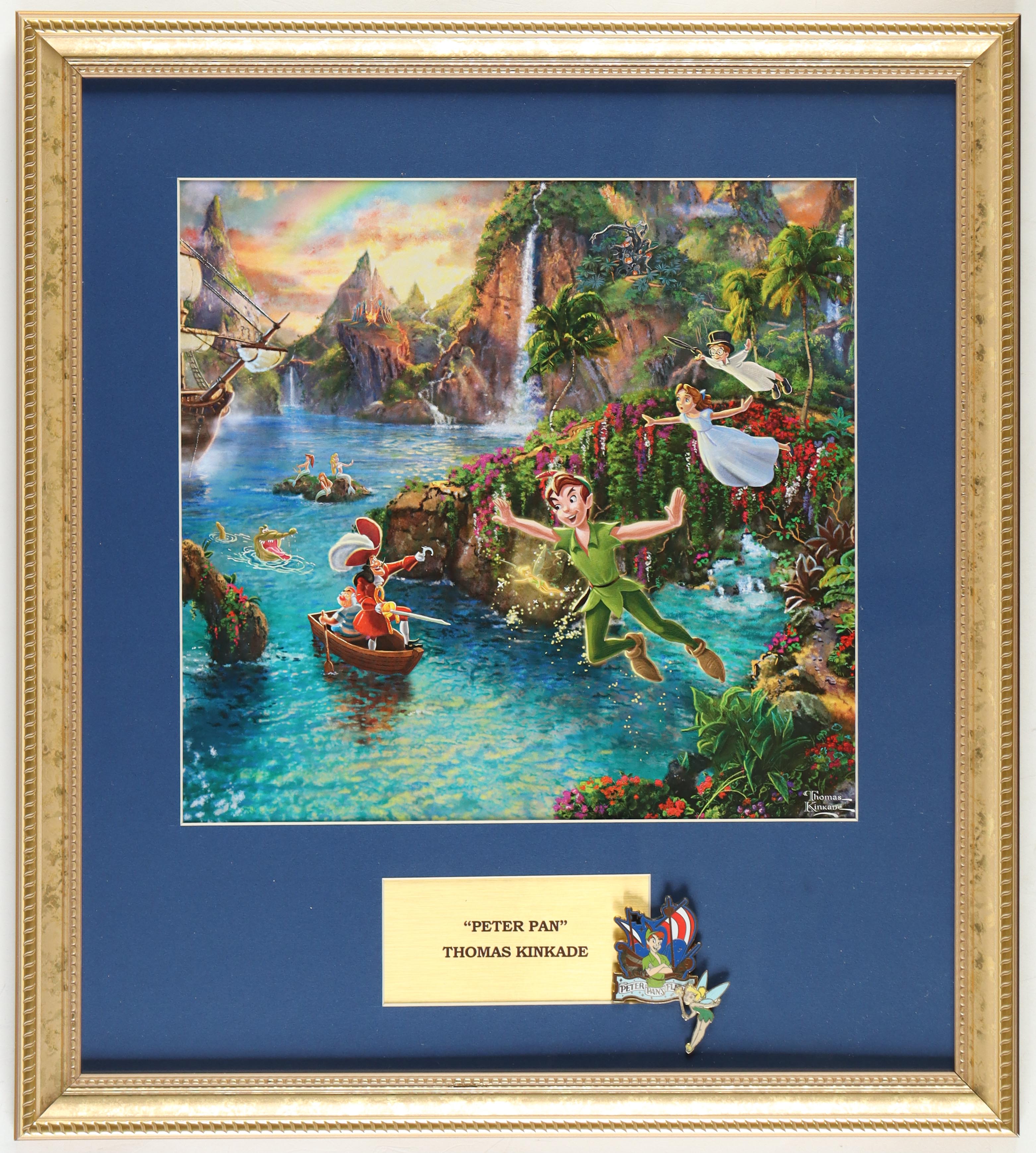 Thomas Kinkade "Peter Pan" Custom Framed Print Display With (2) Disney Movie Pins at PristineAuction.com Thomas Kinkade "Peter Pan" Custom Framed Print Display With (2) Disney Movie Pins at PristineAuction.com