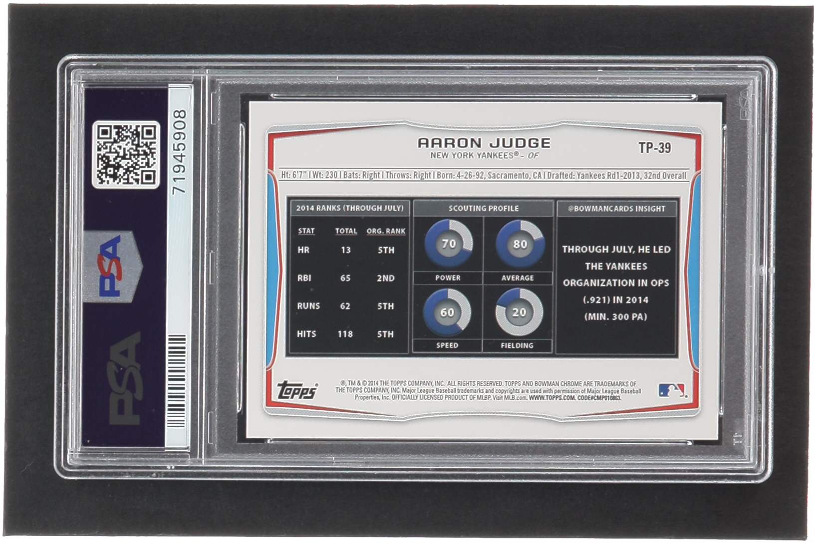 Aaron Judge 2014 Bowman Draft Top Prospects #TP39 RC (PSA 10) at PristineAuction.com Aaron Judge 2014 Bowman Draft Top Prospects #TP39 RC (PSA 10) at PristineAuction.com