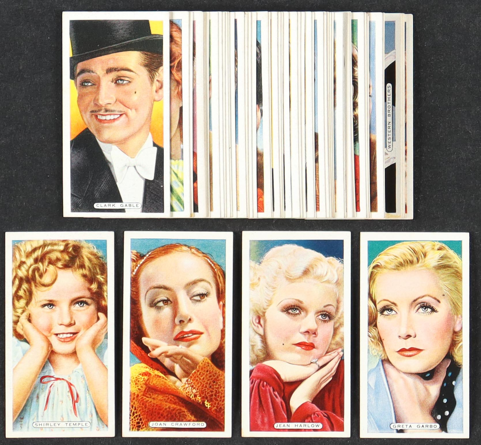1936 Ardath Film, Stage and Radio Stars Complete Set of (50) Cigarette Cards with Greta Garbo #18, Shirley Temple #44, Jean Harlow #22, Joan Crawford #14 at PristineAuction.com 1936 Ardath Film, Stage and Radio Stars Complete Set of (50) Cigarette Cards with Greta Garbo #18, Shirley Temple #44, Jean Harlow #22, Joan Crawford #14 at PristineAuction.com