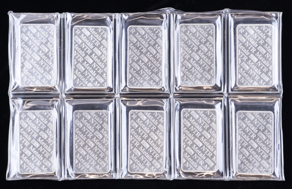 Uncut Sheet of (10) NTR Metals 10 Oz. .999 Fine Silver Bars - 100 Oz. Total at PristineAuction.com Uncut Sheet of (10) NTR Metals 10 Oz. .999 Fine Silver Bars - 100 Oz. Total at PristineAuction.com