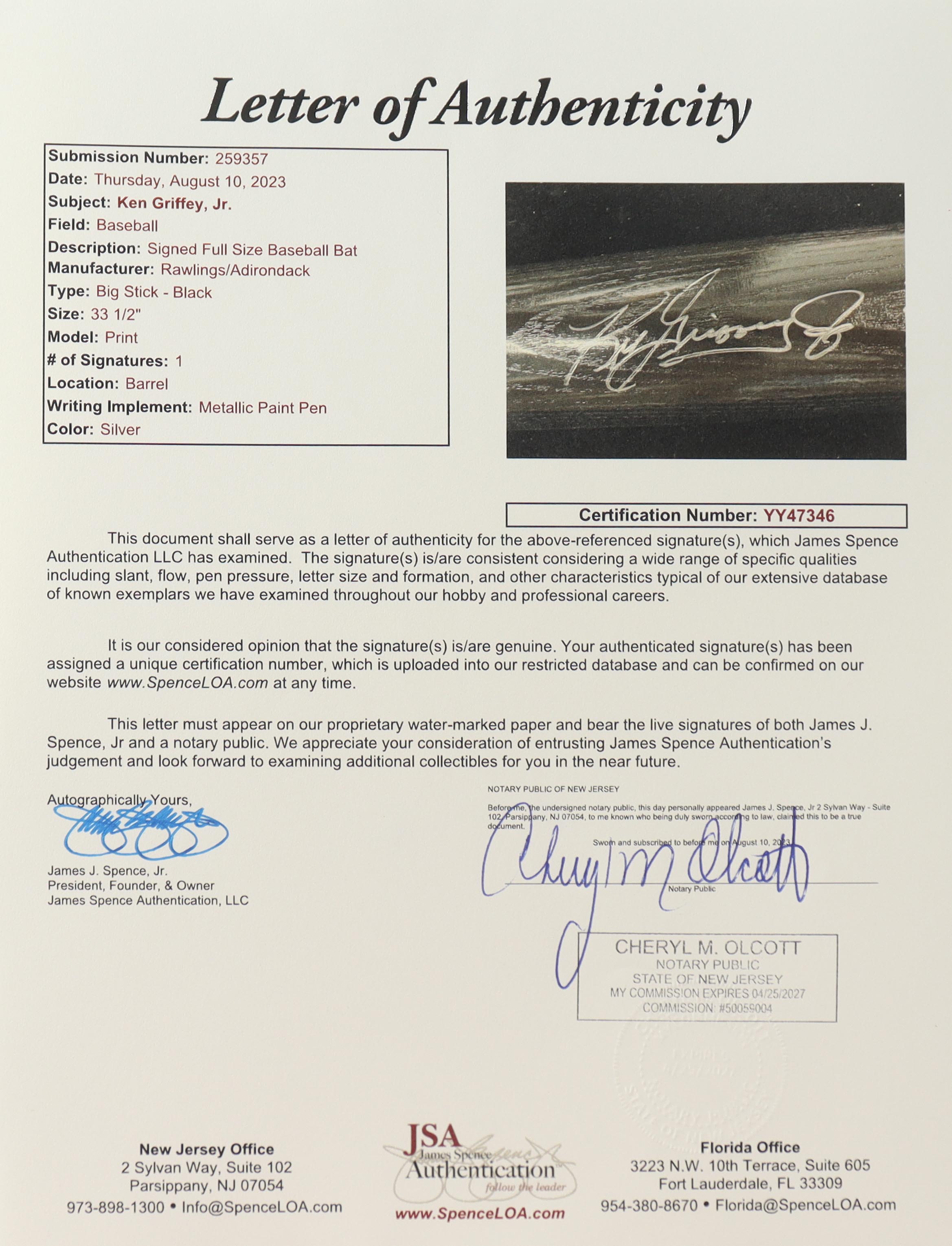 Ken Griffey Jr. Signed Rawlings Big Stick Baseball Bat with Display Case (JSA) at PristineAuction.com Ken Griffey Jr. Signed Rawlings Big Stick Baseball Bat with Display Case (JSA) at PristineAuction.com