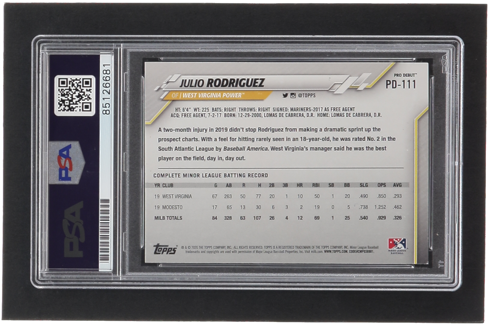Julio Rodriguez Signed 2020 Topps Pro Debut #PD111 RC (PSA) at PristineAuction.com Julio Rodriguez Signed 2020 Topps Pro Debut #PD111 RC (PSA) at PristineAuction.com