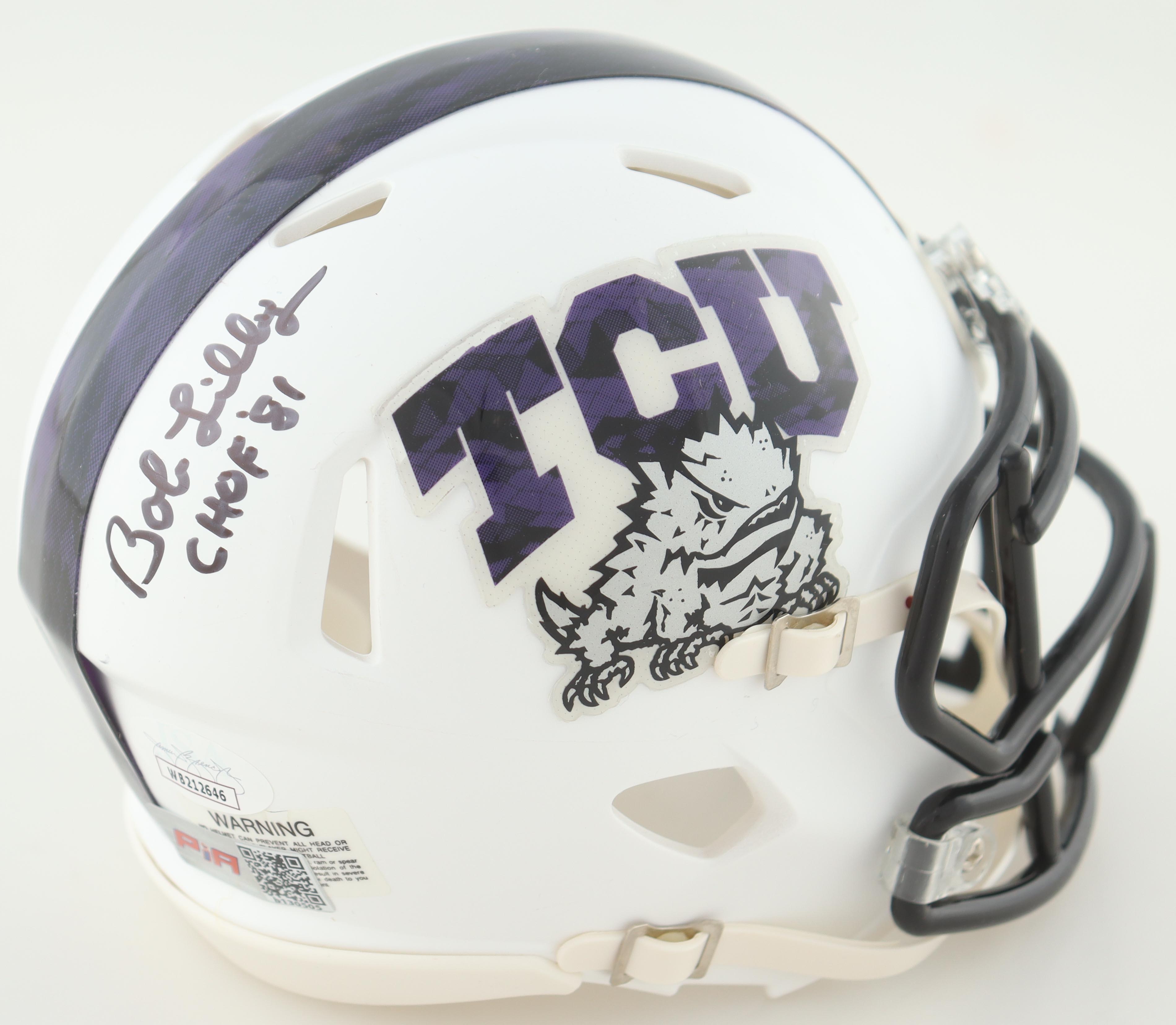 Bob Lilly Signed TCU Horned Frogs Speed Mini Helmet Inscribed "CHOF 81" (JSA) at PristineAuction.com Bob Lilly Signed TCU Horned Frogs Speed Mini Helmet Inscribed "CHOF 81" (JSA) at PristineAuction.com