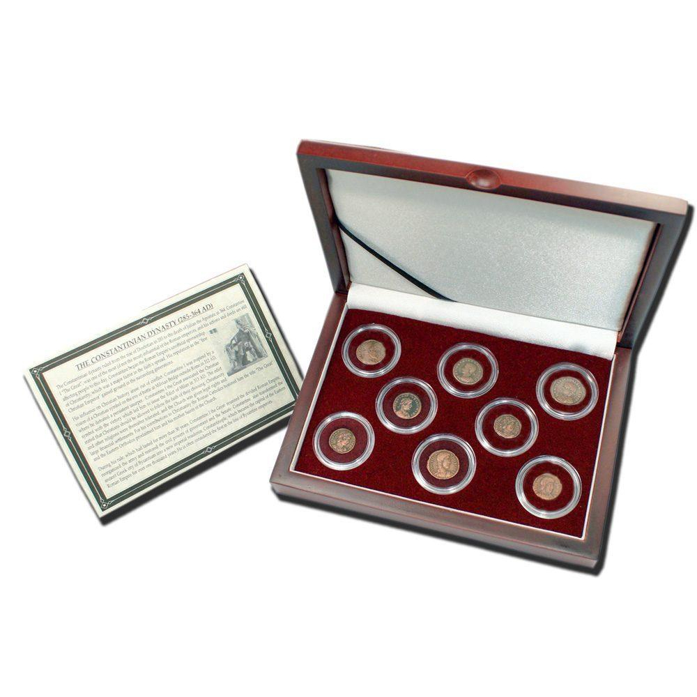 set-of-8-constantine-dynasty-roman-bronze-coins-with-wooden-display