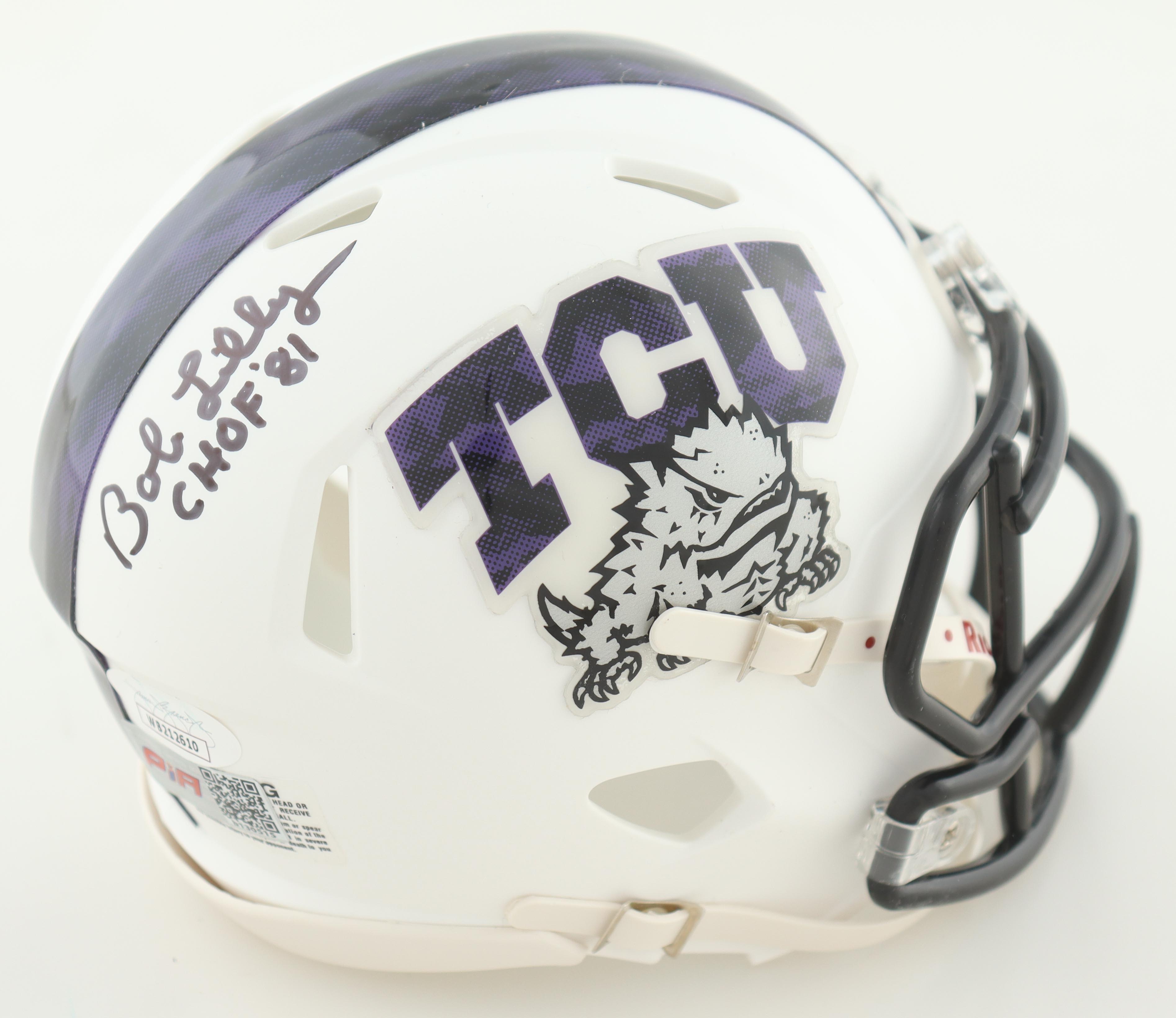 Bob Lilly Signed TCU Horned Frogs Speed Mini Helmet Inscribed "CHOF '81" (JSA) at PristineAuction.com Bob Lilly Signed TCU Horned Frogs Speed Mini Helmet Inscribed "CHOF '81" (JSA) at PristineAuction.com