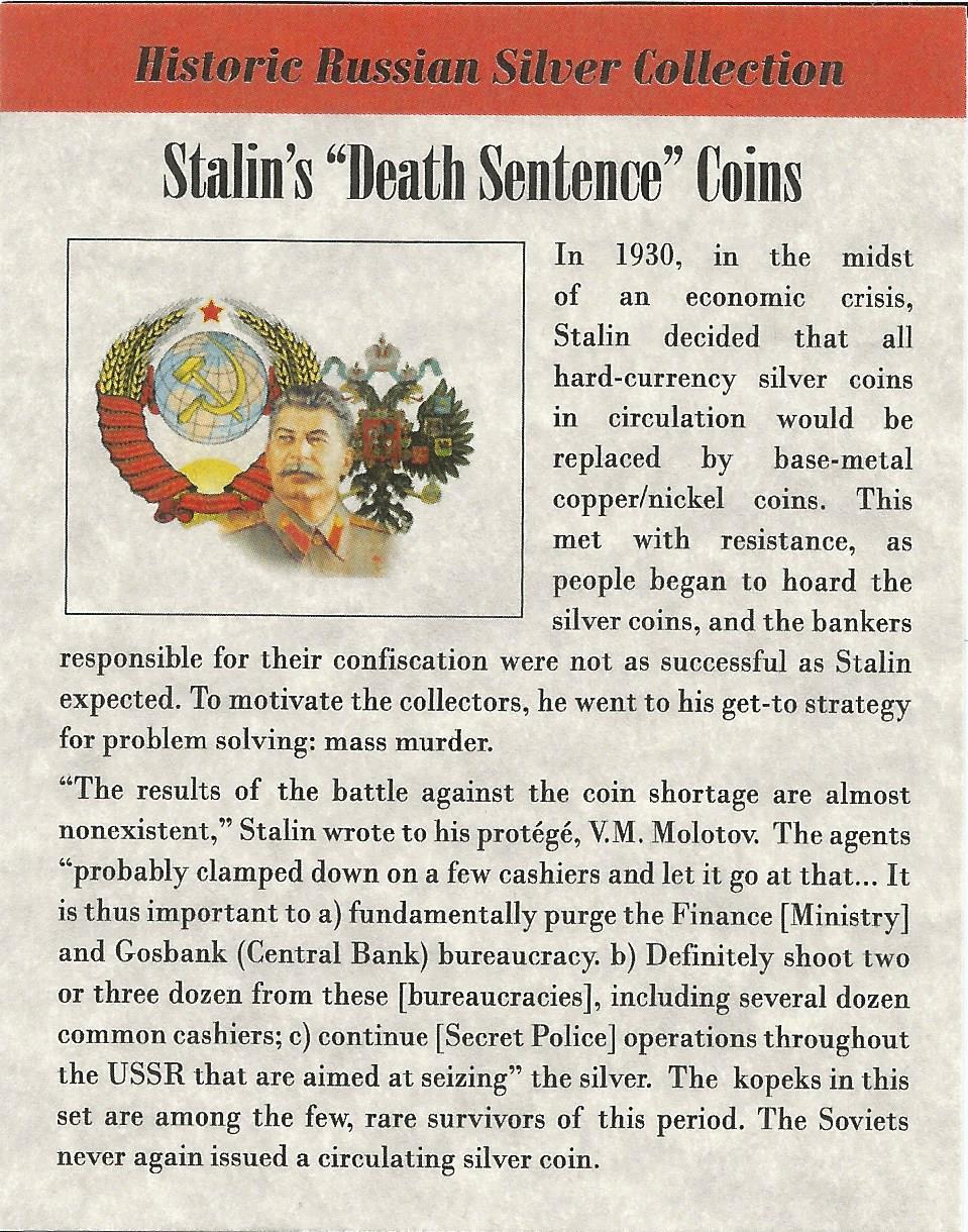 "Stalin's "Death Sentence" Coins" Set of (4) Russian Silver Coins with Deluxe Wooden Display Box at PristineAuction.com "Stalin's "Death Sentence" Coins" Set of (4) Russian Silver Coins with Deluxe Wooden Display Box at PristineAuction.com