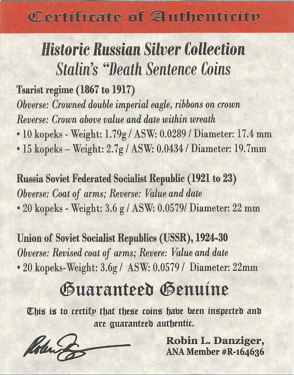 "Stalin's "Death Sentence" Coins" Set of (4) Russian Silver Coins with Deluxe Wooden Display Box at PristineAuction.com "Stalin's "Death Sentence" Coins" Set of (4) Russian Silver Coins with Deluxe Wooden Display Box at PristineAuction.com