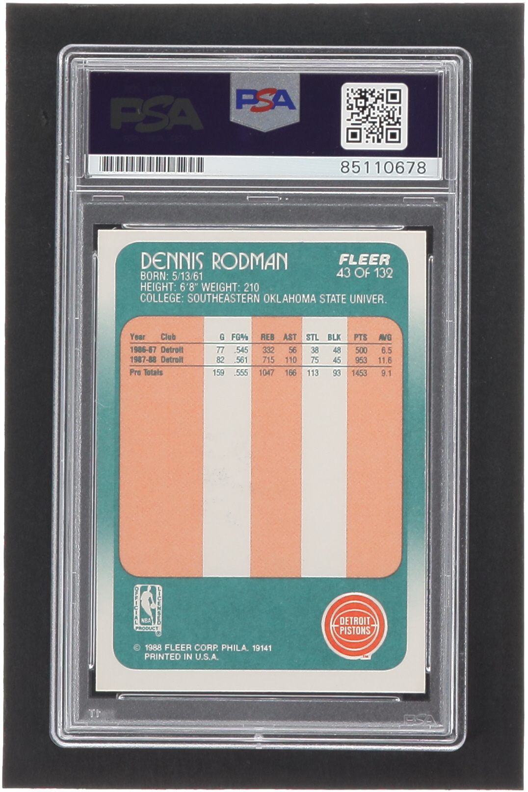 Dennis Rodman Signed 1988-89 Fleer #43 RC (PSA) at PristineAuction.com Dennis Rodman Signed 1988-89 Fleer #43 RC (PSA) at PristineAuction.com