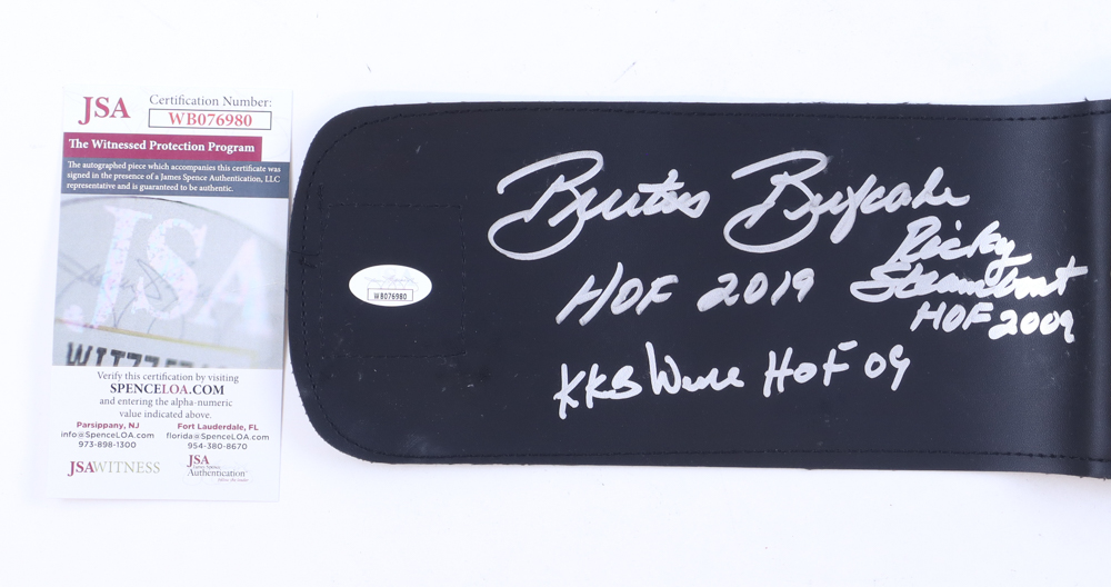 WWE Replica Heavyweight Championship Belt Signed By (5) with Ricky Steamboat, Wendi Richter, Jimmy Hart, Brutus Beefcake, and KoKo B. Ware with Hall of Fame Inscriptions (JSA) at PristineAuction.com WWE Replica Heavyweight Championship Belt Signed By (5) with Ricky Steamboat, Wendi Richter, Jimmy Hart, Brutus Beefcake, and KoKo B. Ware with Hall of Fame Inscriptions (JSA) at PristineAuction.com