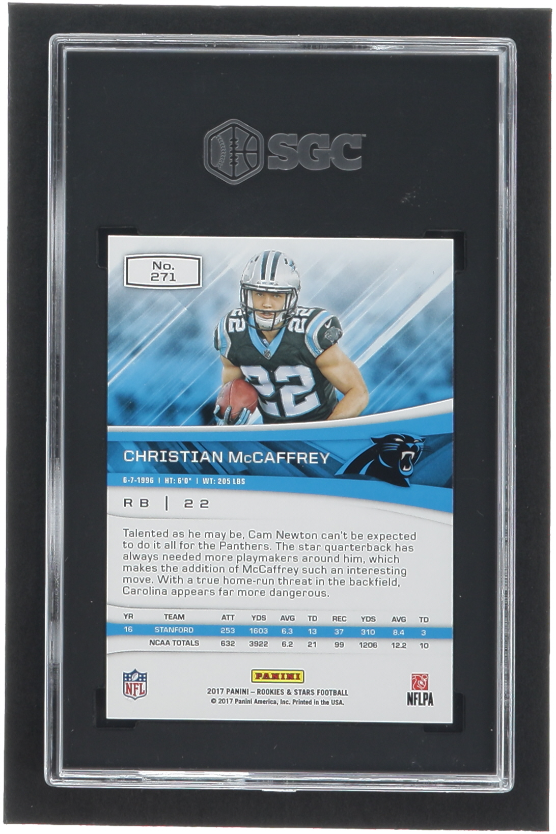 Christian McCaffrey 2017 Rookies and Stars #271 RC (SGC 9.5) at PristineAuction.com Christian McCaffrey 2017 Rookies and Stars #271 RC (SGC 9.5) at PristineAuction.com