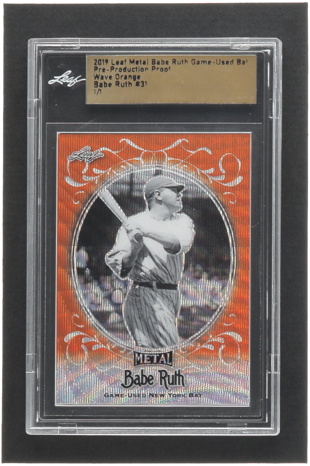 Babe Ruth 2019 Leaf Metal Game-Used Bat Orange Wave Pre-Production Proof #31 #1/1 (Leaf) at PristineAuction.com Babe Ruth 2019 Leaf Metal Game-Used Bat Orange Wave Pre-Production Proof #31 #1/1 (Leaf) at PristineAuction.com