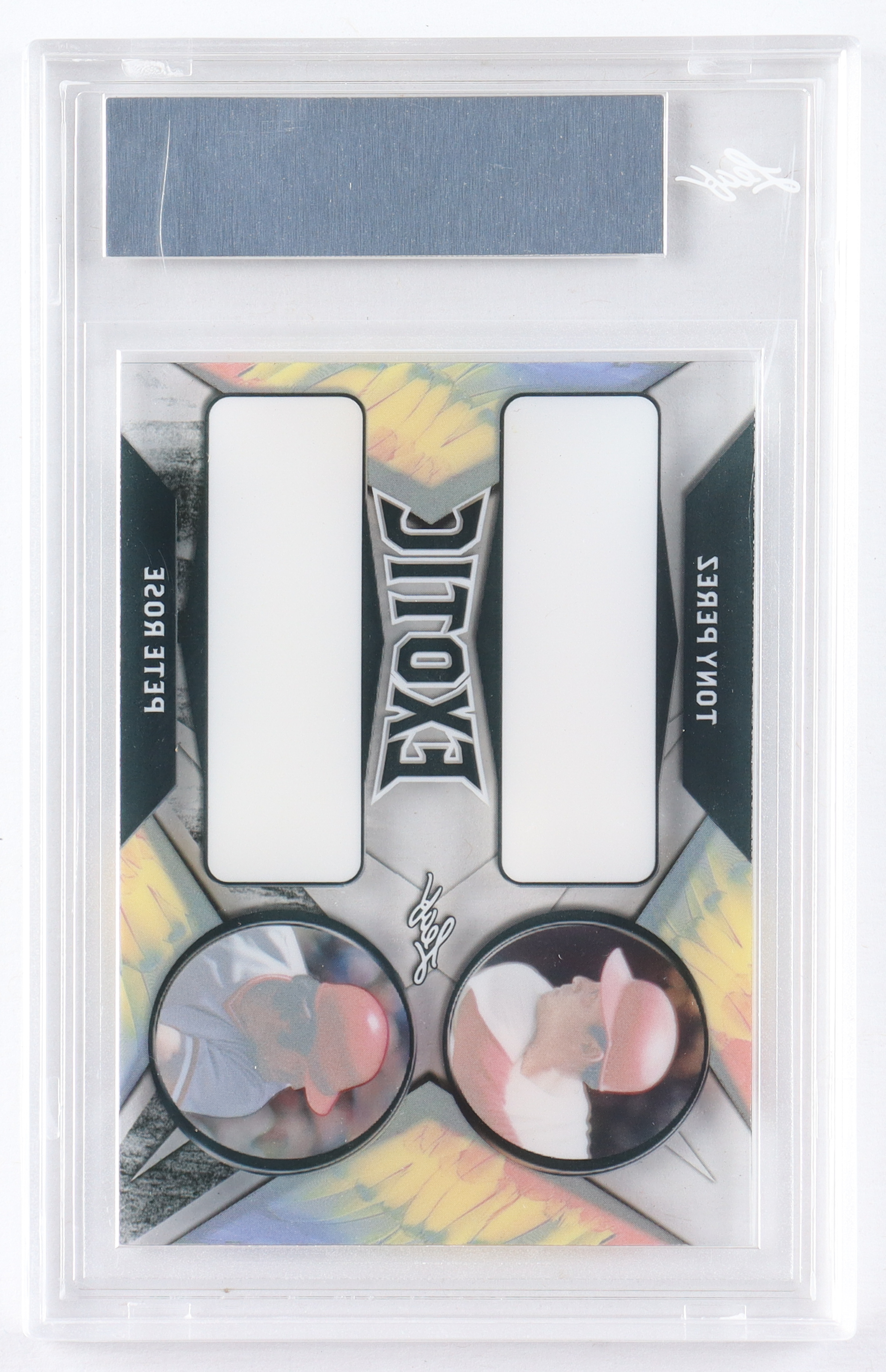 Tony Perez / Pete Rose 2022 Leaf Exotic Dual Pre-Production Proof Clear Parrot #1/1 (Leaf) at PristineAuction.com Tony Perez / Pete Rose 2022 Leaf Exotic Dual Pre-Production Proof Clear Parrot #1/1 (Leaf) at PristineAuction.com