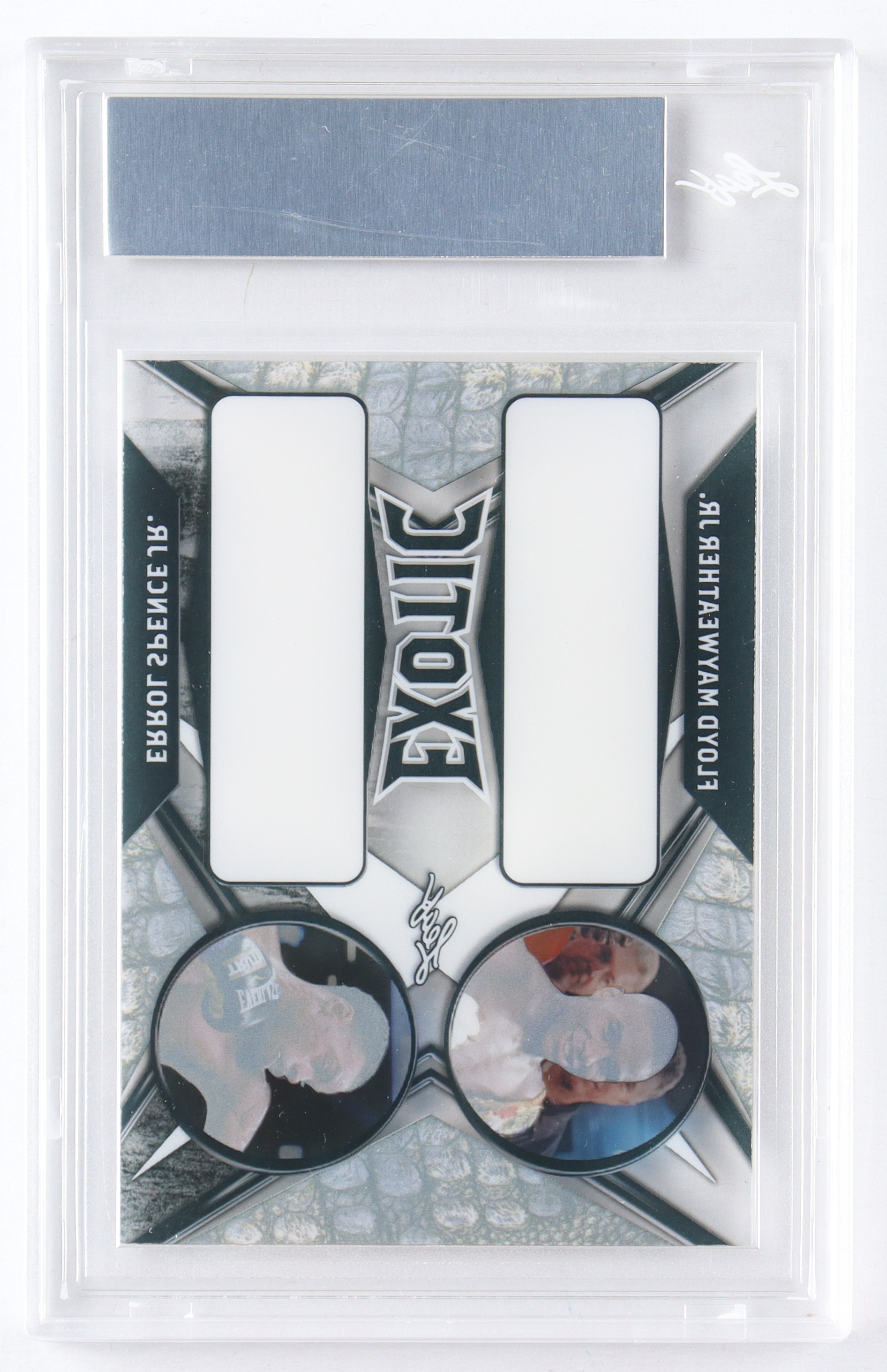 Floyd Mayweather Jr. / Errol Spence Jr. 2022 Leaf Exotic Dual Pre-Production Proof Clear Crocodile #1/1 (Leaf) at PristineAuction.com Floyd Mayweather Jr. / Errol Spence Jr. 2022 Leaf Exotic Dual Pre-Production Proof Clear Crocodile #1/1 (Leaf) at PristineAuction.com