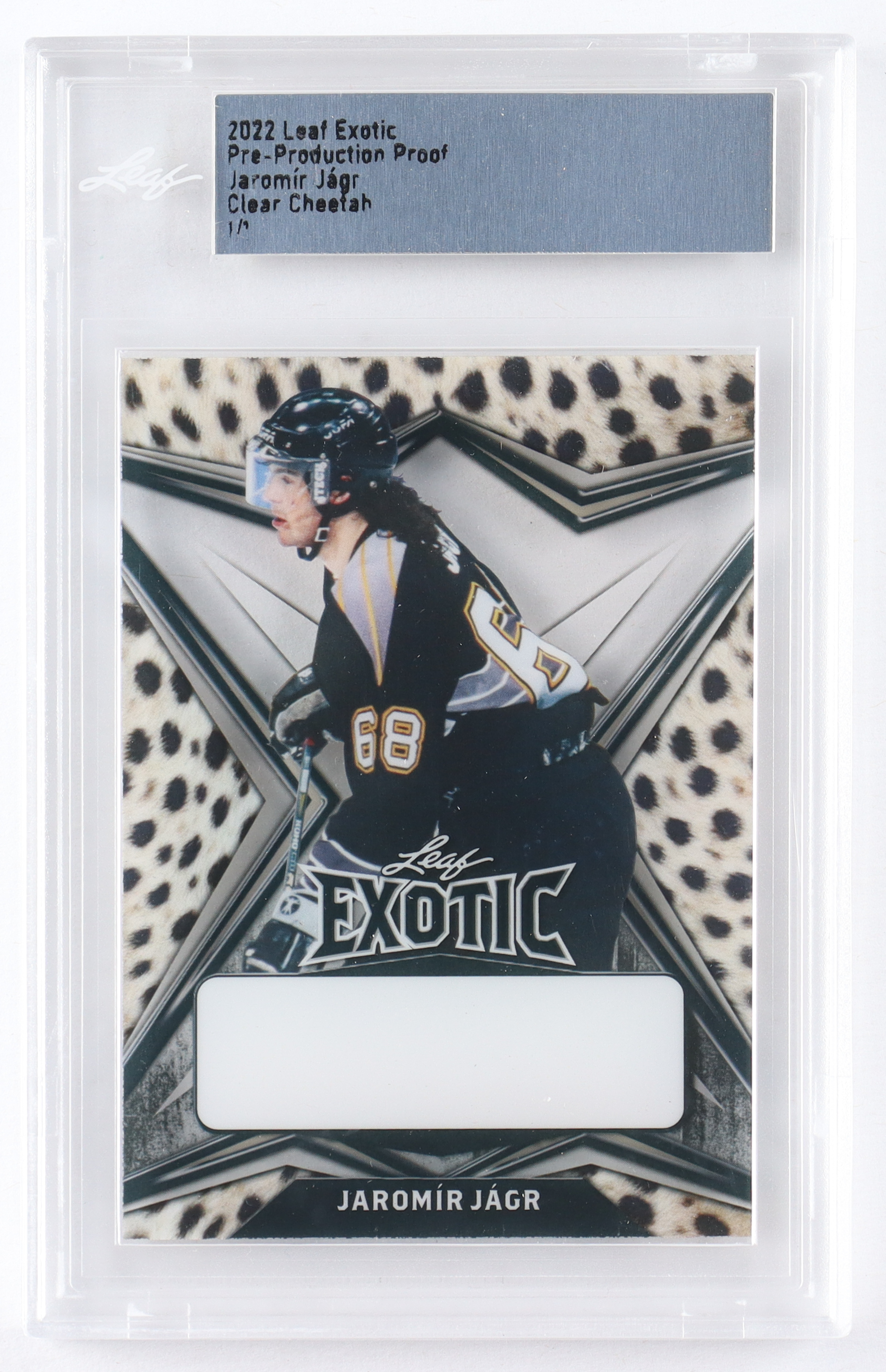 Jaromir Jagr 2022 Leaf Exotic Pre-Production Proof Clear Cheetah #1/1 (Leaf) at PristineAuction.com Jaromir Jagr 2022 Leaf Exotic Pre-Production Proof Clear Cheetah #1/1 (Leaf) at PristineAuction.com