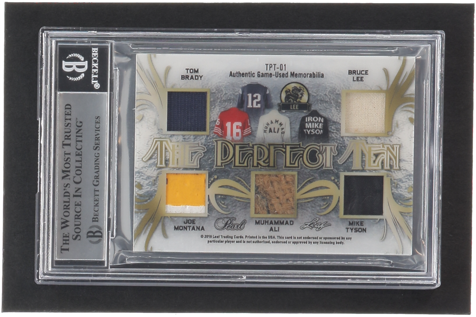 2018-19 Leaf Pearl The Perfect 10 Memorabilia Platinum Spectrum Holofoil #TPT01 Joe DiMaggio / Willie Mays / Ted Williams / Michael Jordan / Kobe Bryant / Tom Brady / Joe Montana / Muhammad Ali / Bruce Lee / Mike Tyson #4/4 (BGS 9) at PristineAuction.com 2018-19 Leaf Pearl The Perfect 10 Memorabilia Platinum Spectrum Holofoil #TPT01 Joe DiMaggio / Willie Mays / Ted Williams / Michael Jordan / Kobe Bryant / Tom Brady / Joe Montana / Muhammad Ali / Bruce Lee / Mike Tyson #4/4 (BGS 9) at PristineAuction.com