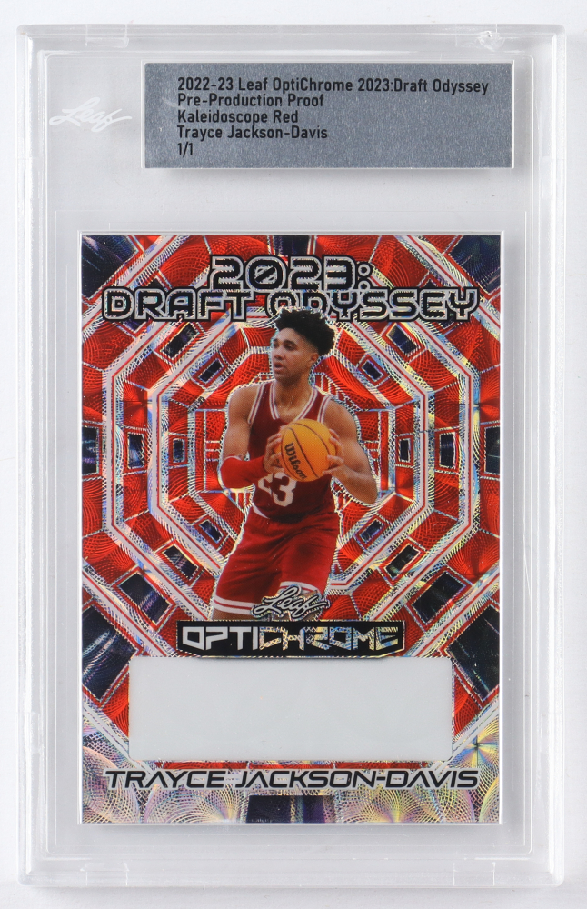 Trayce Jackson-Davis 2022 Leaf OptiChrome 2023 Draft Odyssey Pre-Production Proof Kaleidoscope Red RC #1/1 (Leaf)