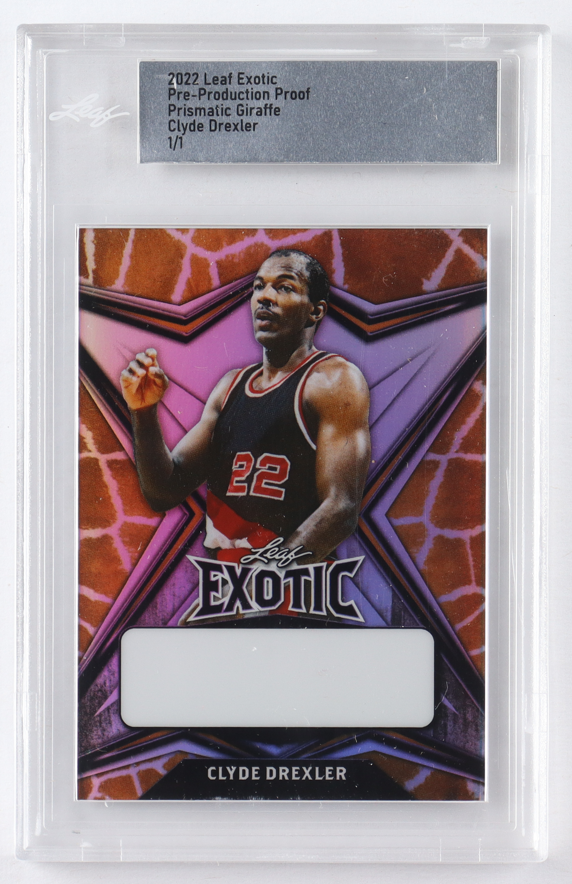 Clyde Drexler 2022 Leaf Exotic Pre-Production Proof Prismatic Giraffe #1/1 (Leaf) at PristineAuction.com Clyde Drexler 2022 Leaf Exotic Pre-Production Proof Prismatic Giraffe #1/1 (Leaf) at PristineAuction.com