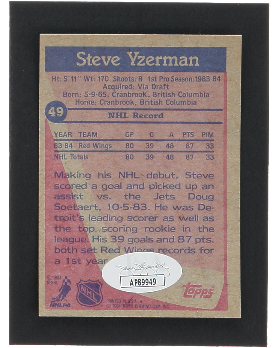 Steve Yzerman Signed 1984-85 Topps #49 RC (JSA) at PristineAuction.com Steve Yzerman Signed 1984-85 Topps #49 RC (JSA) at PristineAuction.com