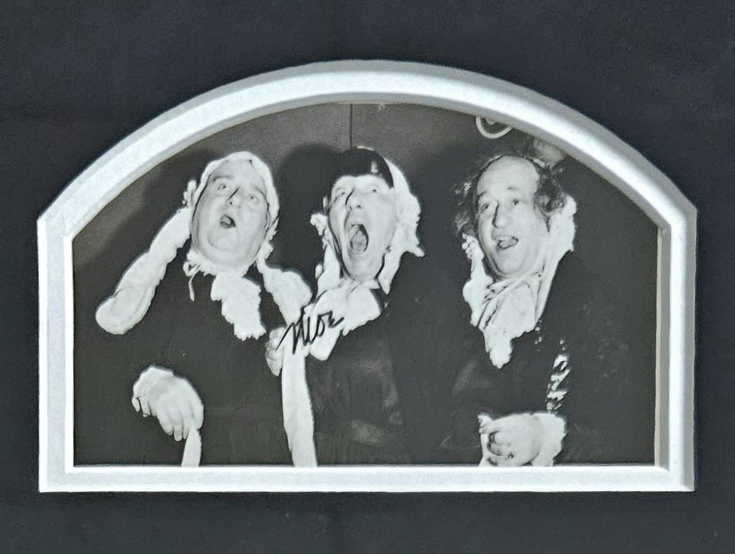 Moe Howard, Larry Fine, and Joe Besser Signed "The Three Stooges" Custom Framed Photo Collage (JSA) at PristineAuction.com Moe Howard, Larry Fine, and Joe Besser Signed "The Three Stooges" Custom Framed Photo Collage (JSA) at PristineAuction.com