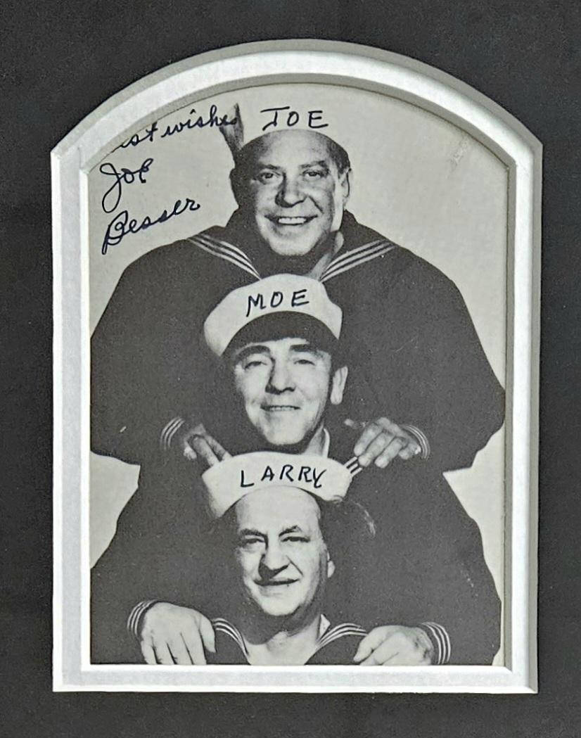 Moe Howard, Larry Fine, and Joe Besser Signed "The Three Stooges" Custom Framed Photo Collage (JSA) at PristineAuction.com Moe Howard, Larry Fine, and Joe Besser Signed "The Three Stooges" Custom Framed Photo Collage (JSA) at PristineAuction.com