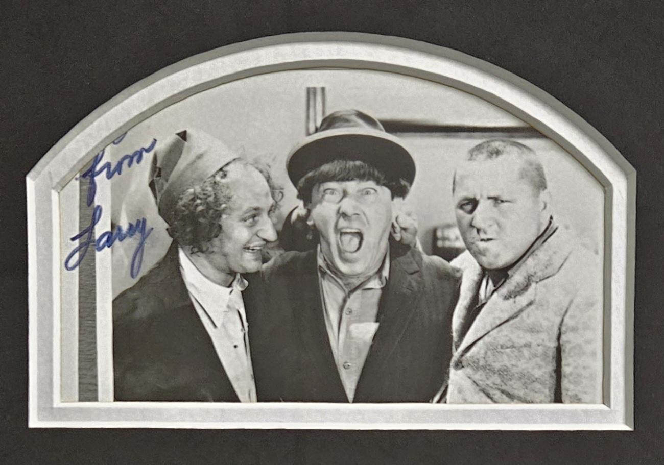 Moe Howard, Larry Fine, and Joe Besser Signed "The Three Stooges" Custom Framed Photo Collage (JSA) at PristineAuction.com Moe Howard, Larry Fine, and Joe Besser Signed "The Three Stooges" Custom Framed Photo Collage (JSA) at PristineAuction.com