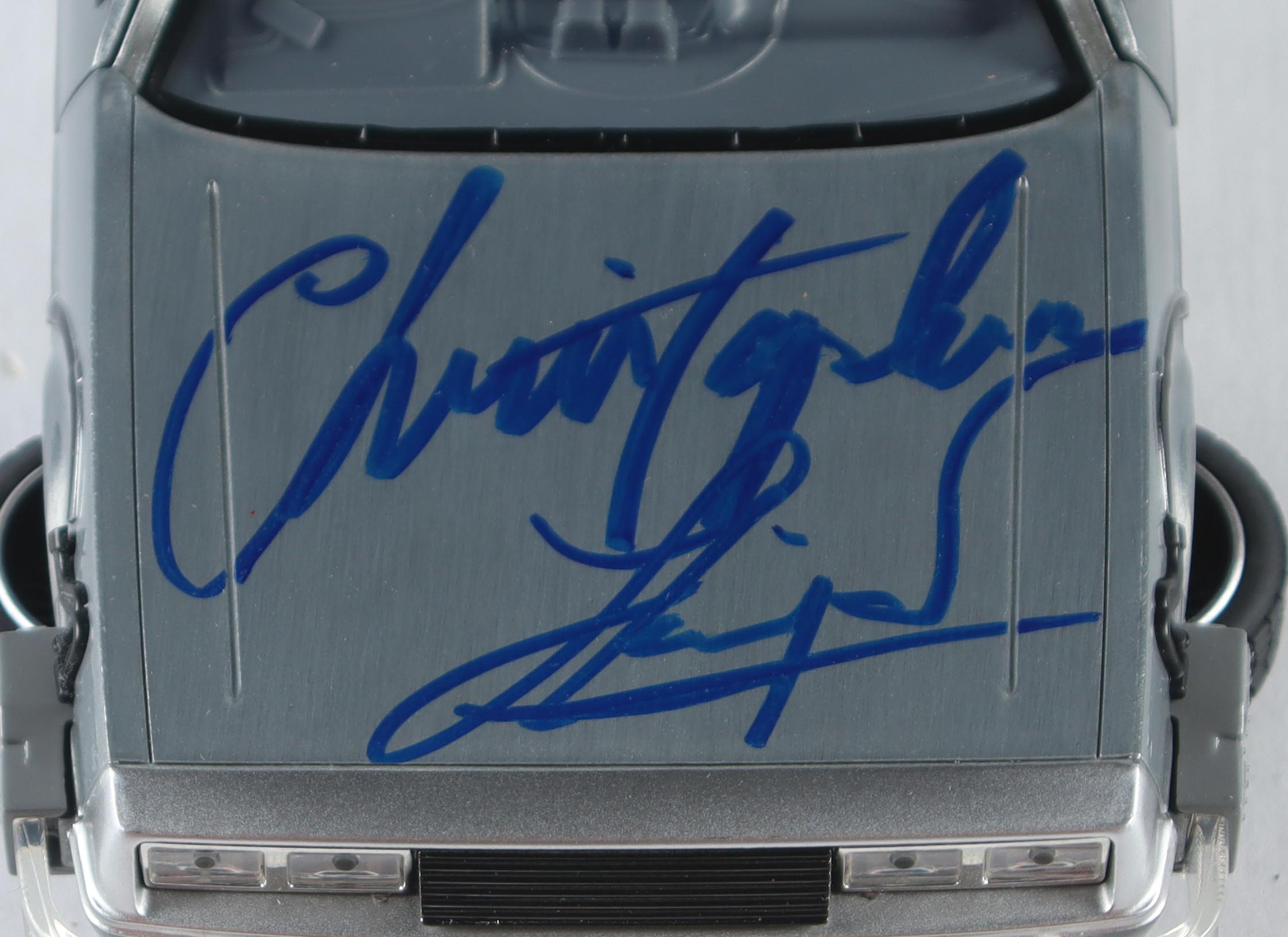 Christopher Lloyd Signed "Back to the Future II" DeLorean Time Machine 1:24 Scale Die-Cast Car With Original Packaging (Beckett) at PristineAuction.com Christopher Lloyd Signed "Back to the Future II" DeLorean Time Machine 1:24 Scale Die-Cast Car With Original Packaging (Beckett) at PristineAuction.com