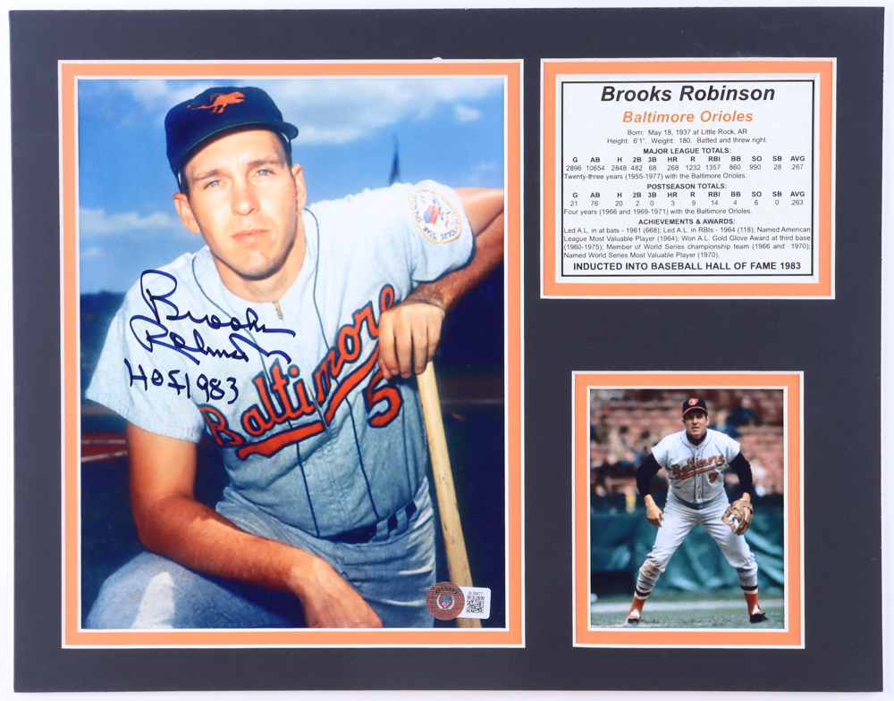 Brooks Robinson Signed Orioles Custom Matted Photo Display Inscribed "HOF 1983" (Beckett) at PristineAuction.com Brooks Robinson Signed Orioles Custom Matted Photo Display Inscribed "HOF 1983" (Beckett) at PristineAuction.com