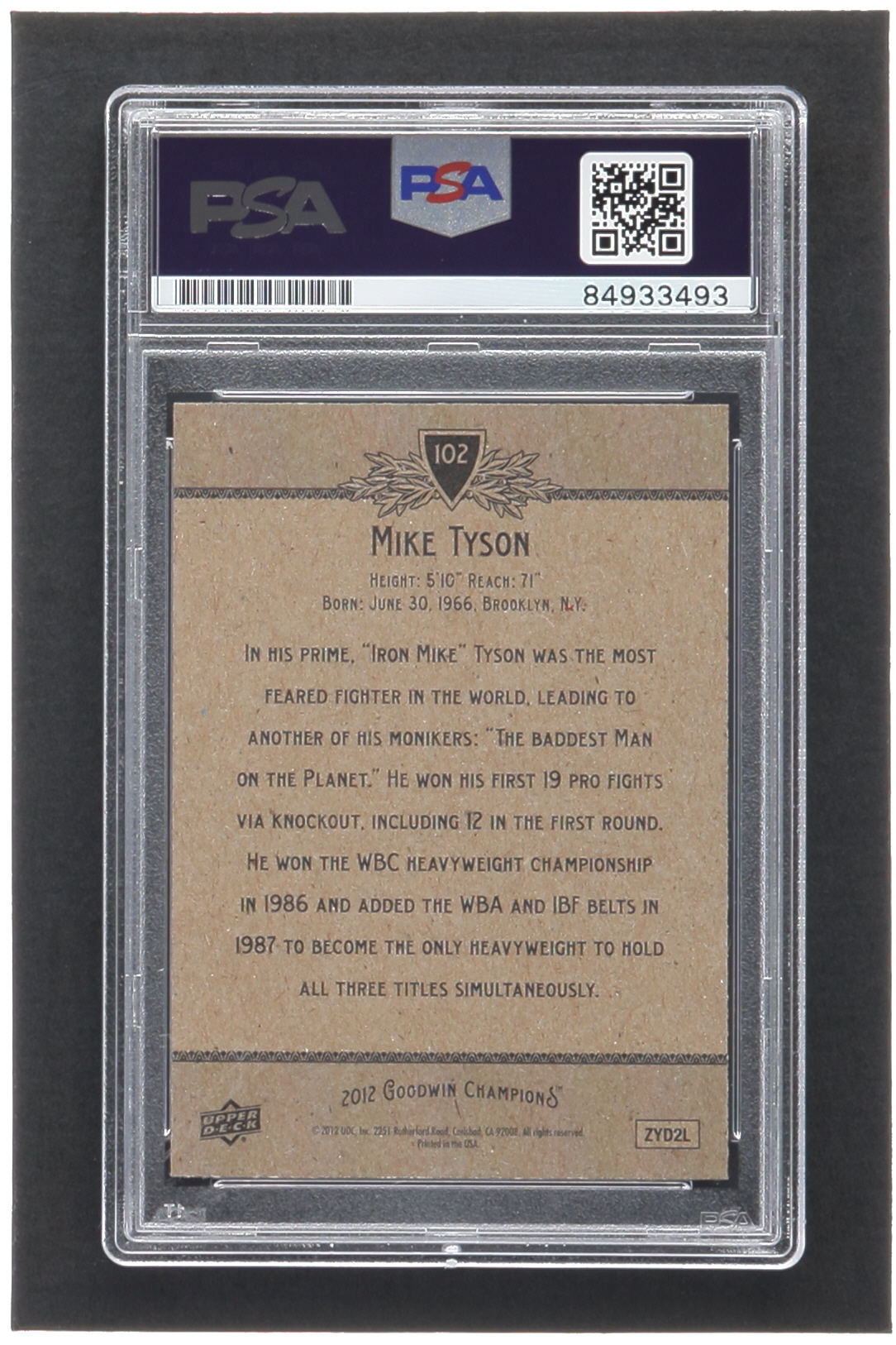 Mike Tyson Signed 2012 Upper Deck Goodwin Champions #102 (PSA) at PristineAuction.com Mike Tyson Signed 2012 Upper Deck Goodwin Champions #102 (PSA) at PristineAuction.com