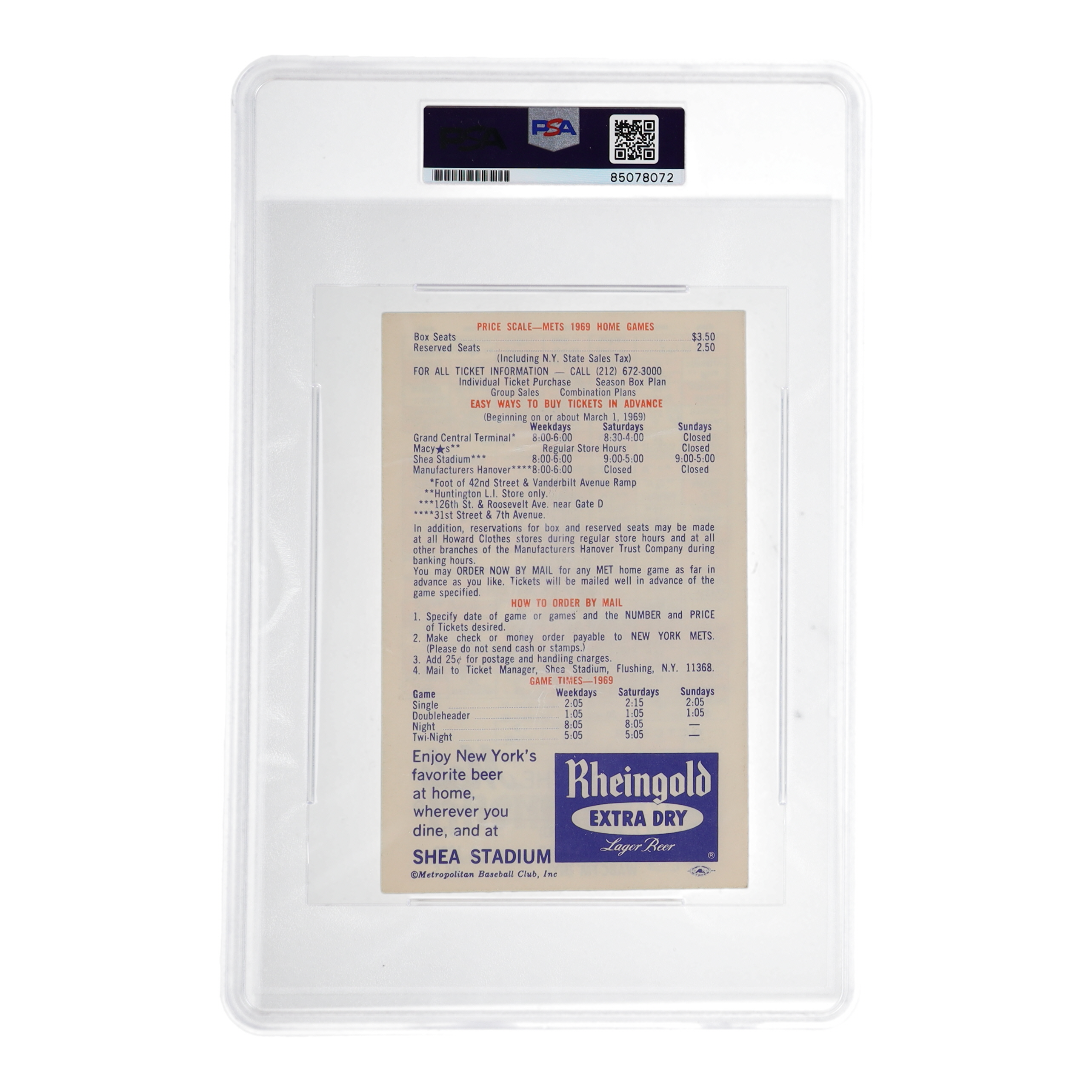 Nolan Ryan Signed 1969 Offilcial New York Mets Shea Stadium Schedule Inscribed "'69 Miracle Mets" (PSA) at PristineAuction.com Nolan Ryan Signed 1969 Offilcial New York Mets Shea Stadium Schedule Inscribed "'69 Miracle Mets" (PSA) at PristineAuction.com