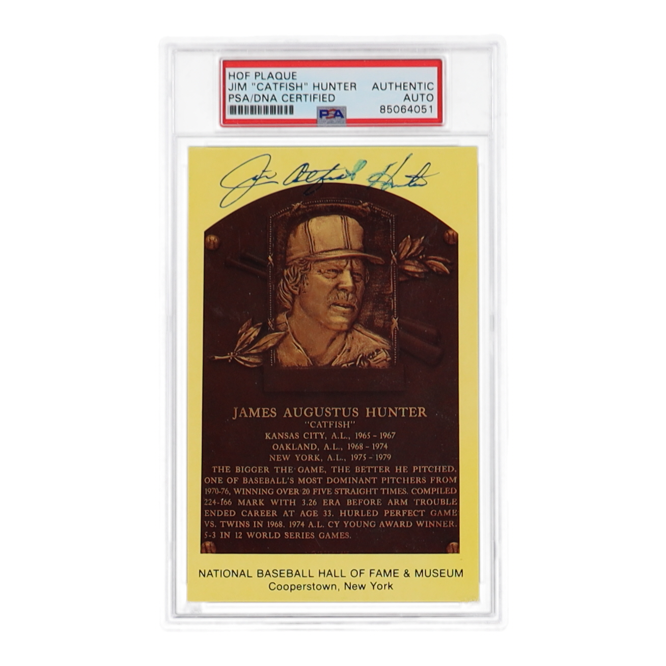 Jim "Catfish" Hunter Signed Hall of Fame Plaque Postcard (PSA) at PristineAuction.com Jim "Catfish" Hunter Signed Hall of Fame Plaque Postcard (PSA) at PristineAuction.com