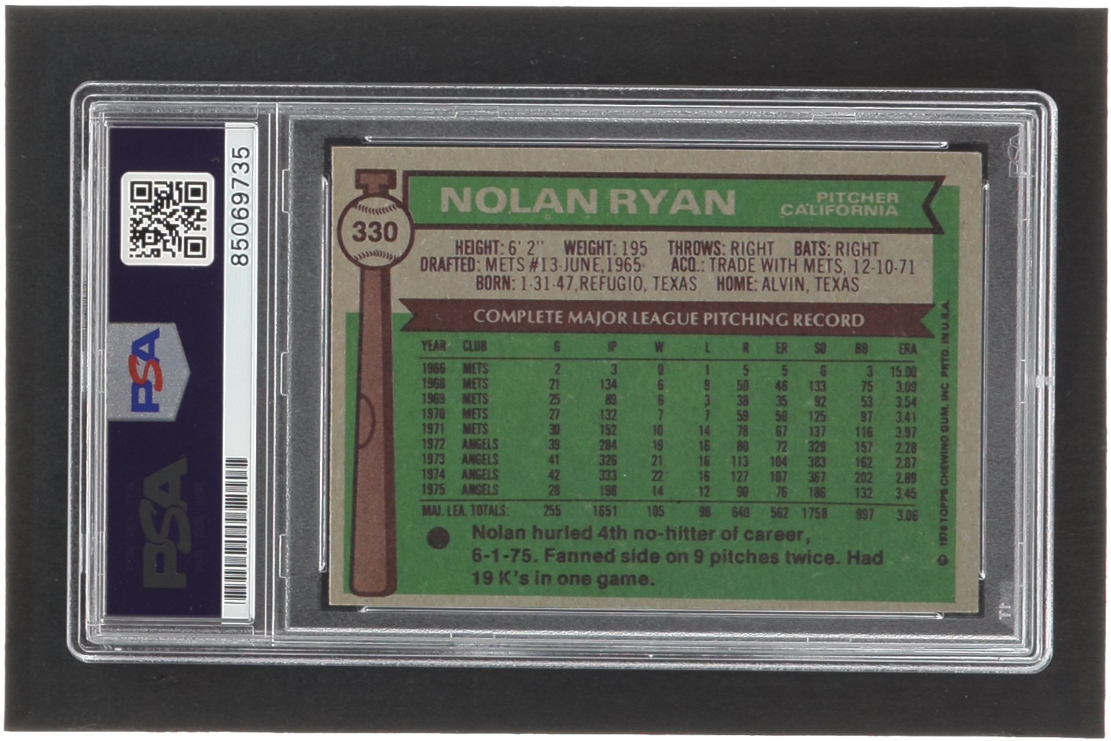 Nolan Ryan Signed 1976 Topps #330 Inscribed "The Ryan Express" (PSA | Auto 10) at PristineAuction.com Nolan Ryan Signed 1976 Topps #330 Inscribed "The Ryan Express" (PSA | Auto 10) at PristineAuction.com