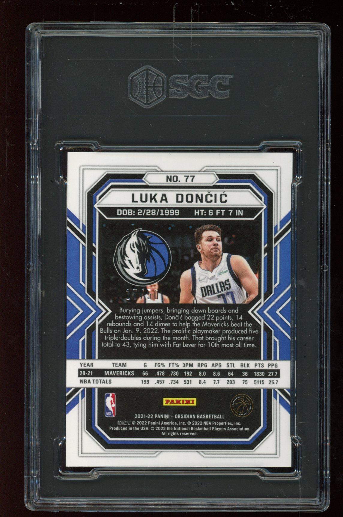 Luka Doncic 2021-22 Panini Obsidian Electric Etch Orange #77 #17/50 (SGC 9.5) at PristineAuction.com Luka Doncic 2021-22 Panini Obsidian Electric Etch Orange #77 #17/50 (SGC 9.5) at PristineAuction.com