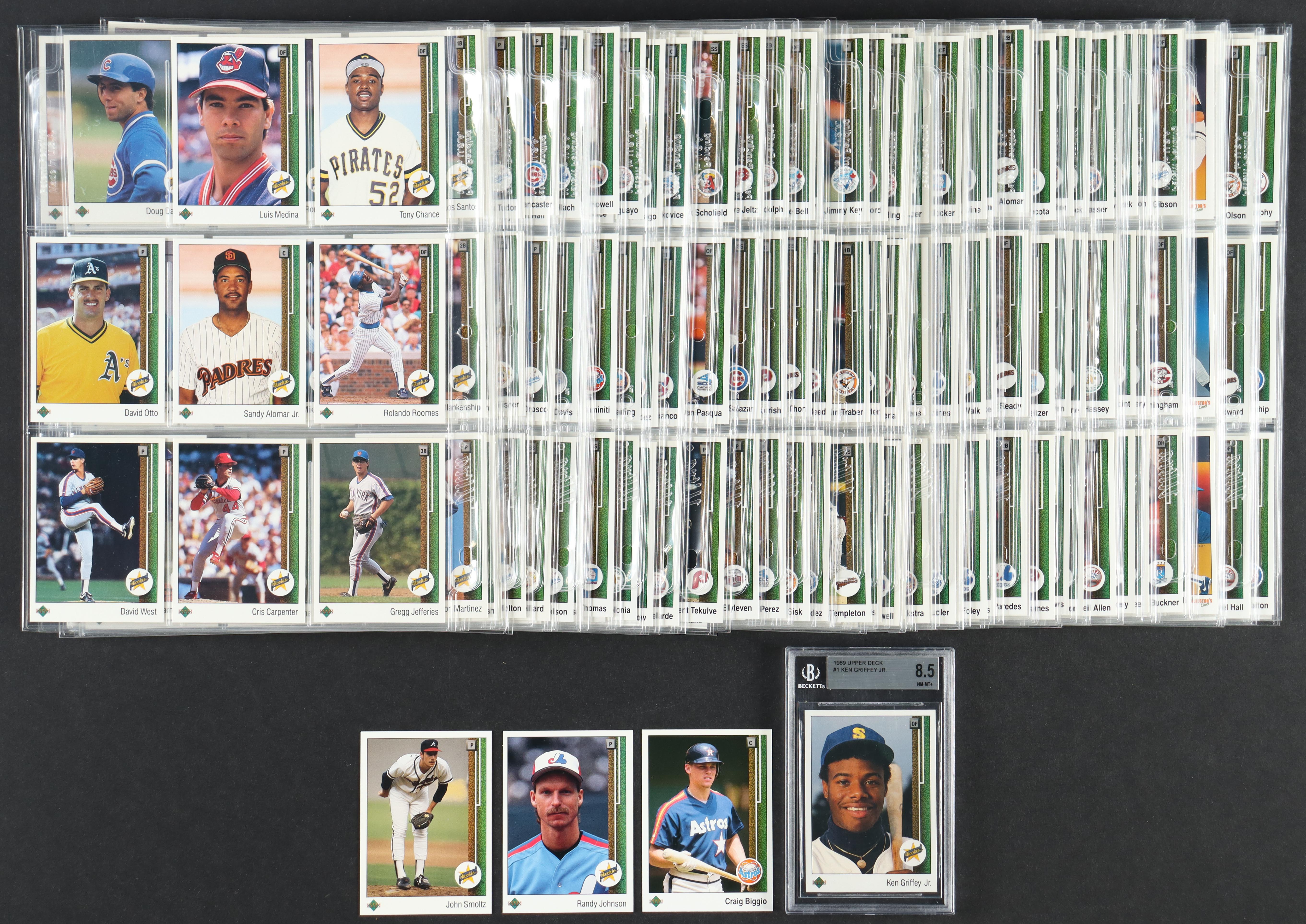 1989 Upper Deck Baseball Complete Set of (800) Cards with John Smoltz #17, Randy Johnson #25, Ken Griffey Jr. #1 RC (BGS 8.5), Craig Biggio #273 at PristineAuction.com 1989 Upper Deck Baseball Complete Set of (800) Cards with John Smoltz #17, Randy Johnson #25, Ken Griffey Jr. #1 RC (BGS 8.5), Craig Biggio #273 at PristineAuction.com