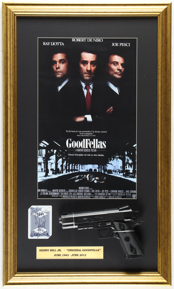 Henry Hill Signed "Goodfellas" Custom Framed Playing Card Display with Poster Print & Replica Prop Pistol (JSA) at PristineAuction.com Henry Hill Signed "Goodfellas" Custom Framed Playing Card Display with Poster Print & Replica Prop Pistol (JSA) at PristineAuction.com