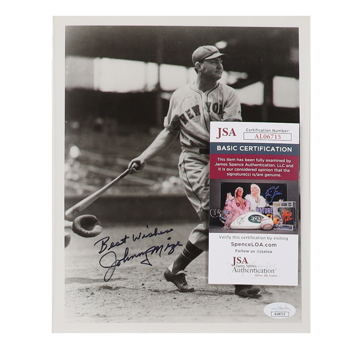 Johnny Mize Signed Yankees 8x10 Photo Inscribed "Best Wishes" (JSA) at PristineAuction.com Johnny Mize Signed Yankees 8x10 Photo Inscribed "Best Wishes" (JSA) at PristineAuction.com