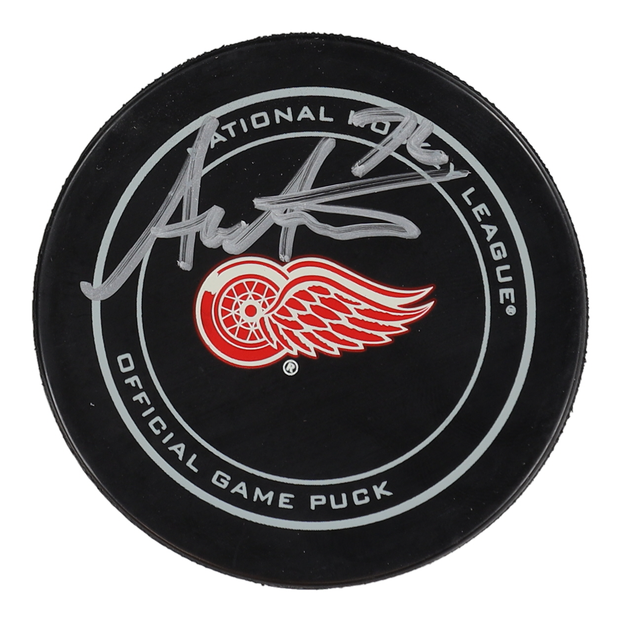 Andreas Anthanasiou Signed Red Wings Logo Official Game Hockey Puck (Beckett) at PristineAuction.com Andreas Anthanasiou Signed Red Wings Logo Official Game Hockey Puck (Beckett) at PristineAuction.com