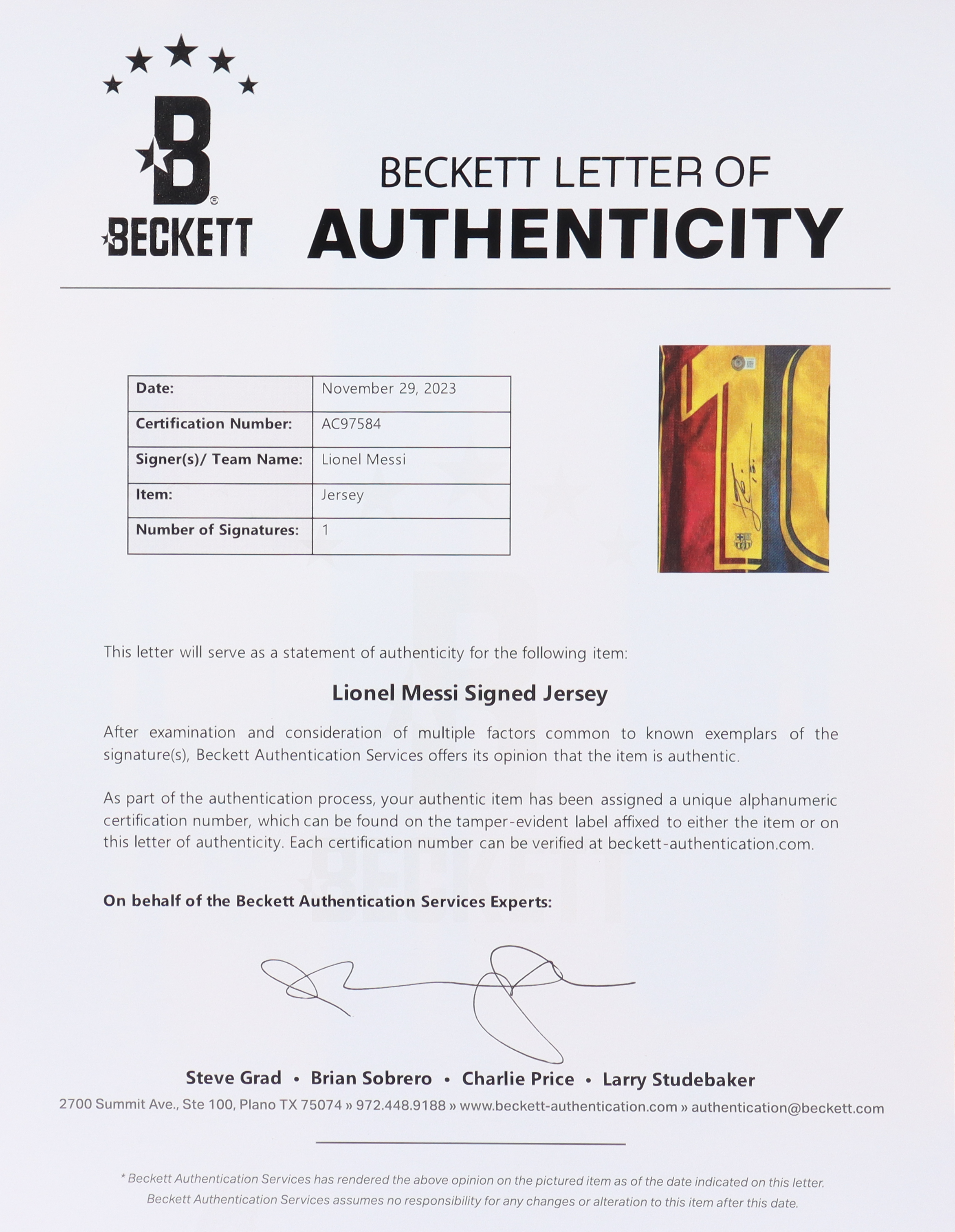 Lionel Messi Signed FC Barcelona Jersey (Beckett) at PristineAuction.com Lionel Messi Signed FC Barcelona Jersey (Beckett) at PristineAuction.com